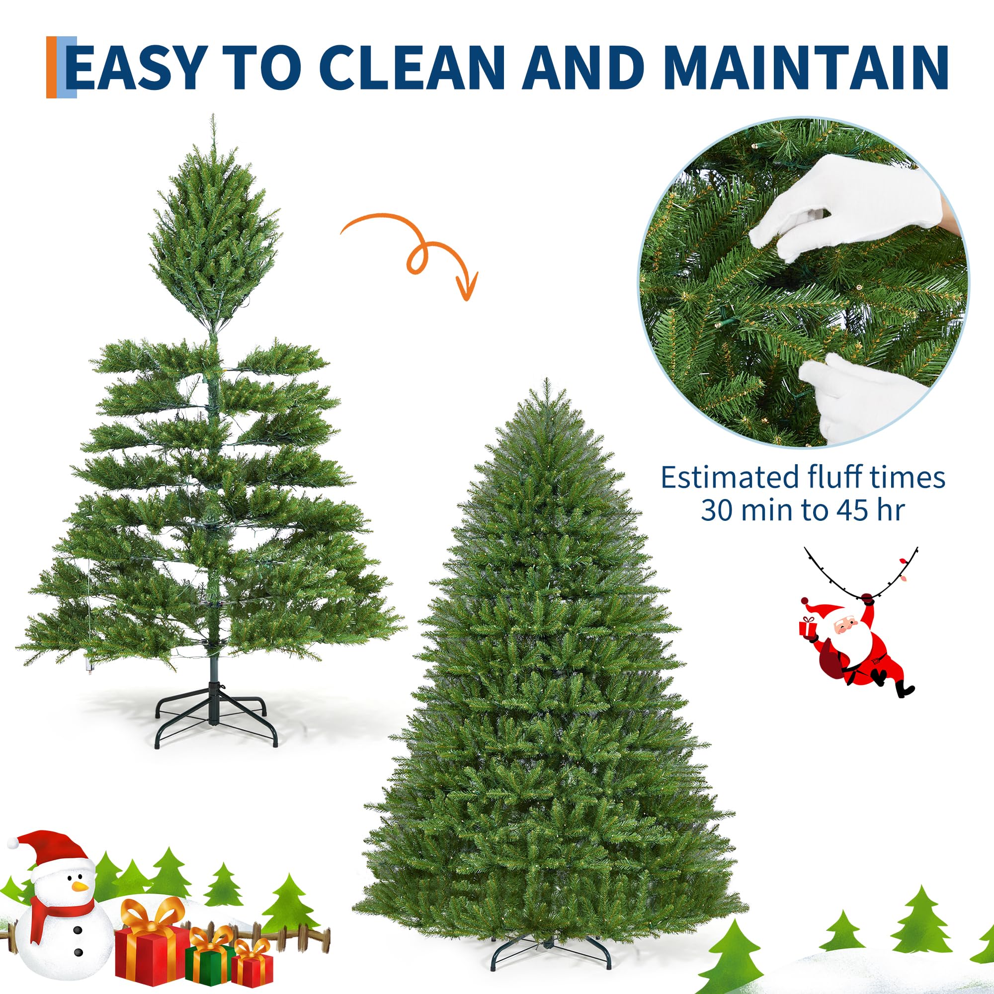 Garvee 6 ft Artificial Christmas Tree Prelit, PVC Xmas Tree with 1309 Branch Tips, 450 Dual-Color LED Lights & Foldable Base, fo