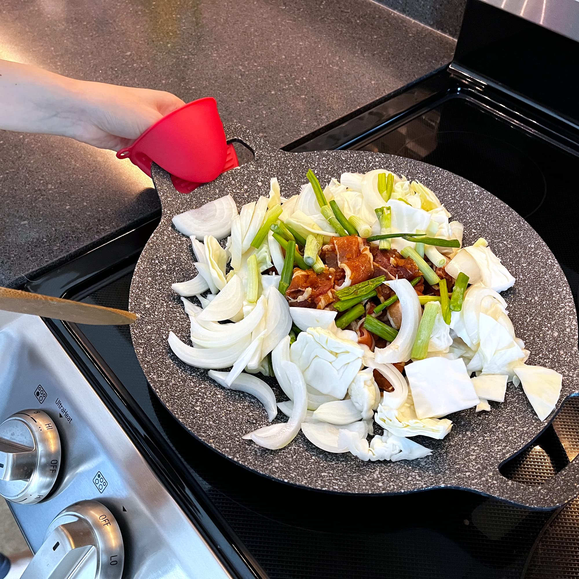 Saltlas Korean Style Bbq Grill Pan For Stove Top, Camping Stove And Ih Stove, 13''- Round Griddle With Double Bottom, Non-Stick