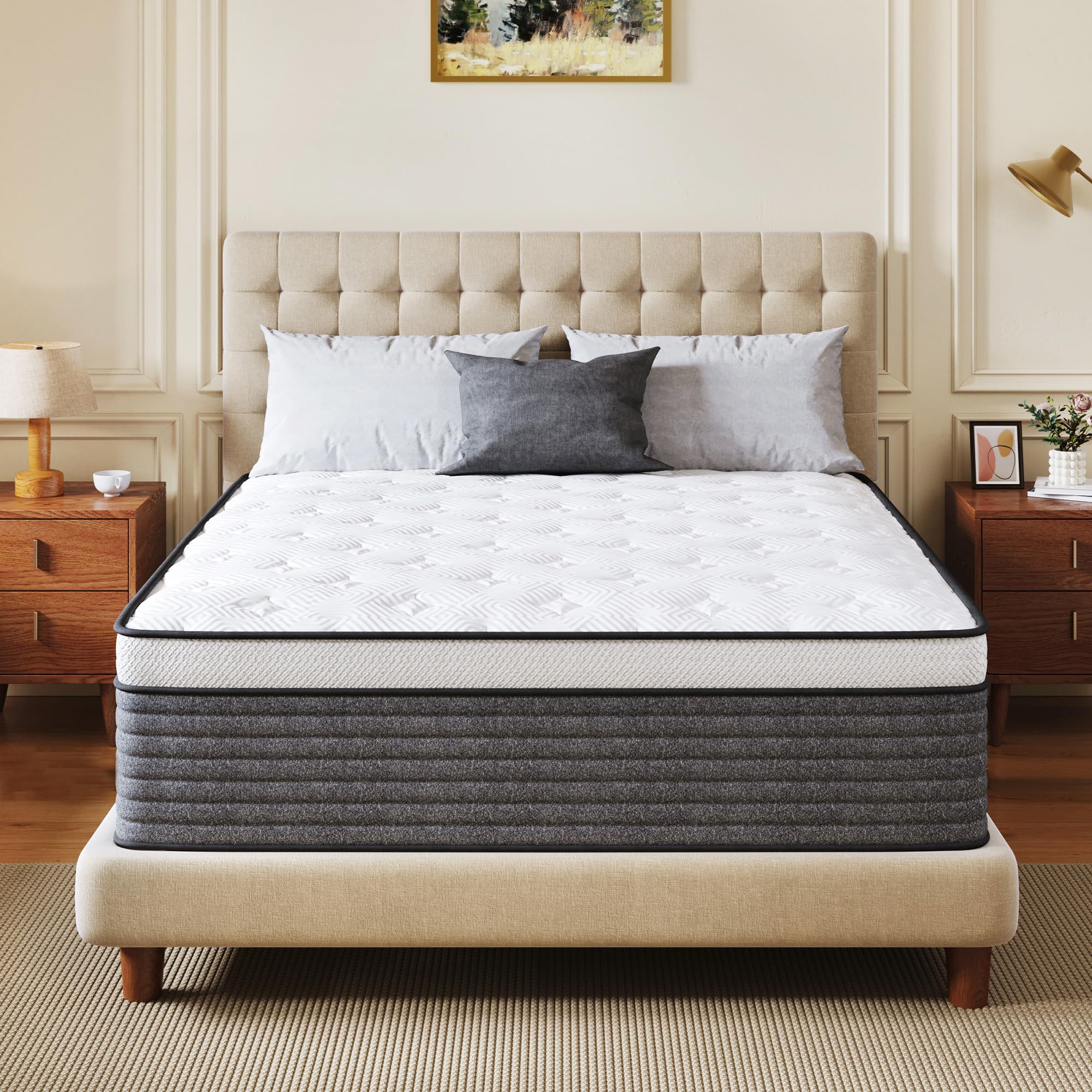 CH CHARME HOUSE King Size Mattress, 14 Inch Hybrid King Size, Medium Feel Foam and Individual Pocket Springs, Fiberglass Free Be