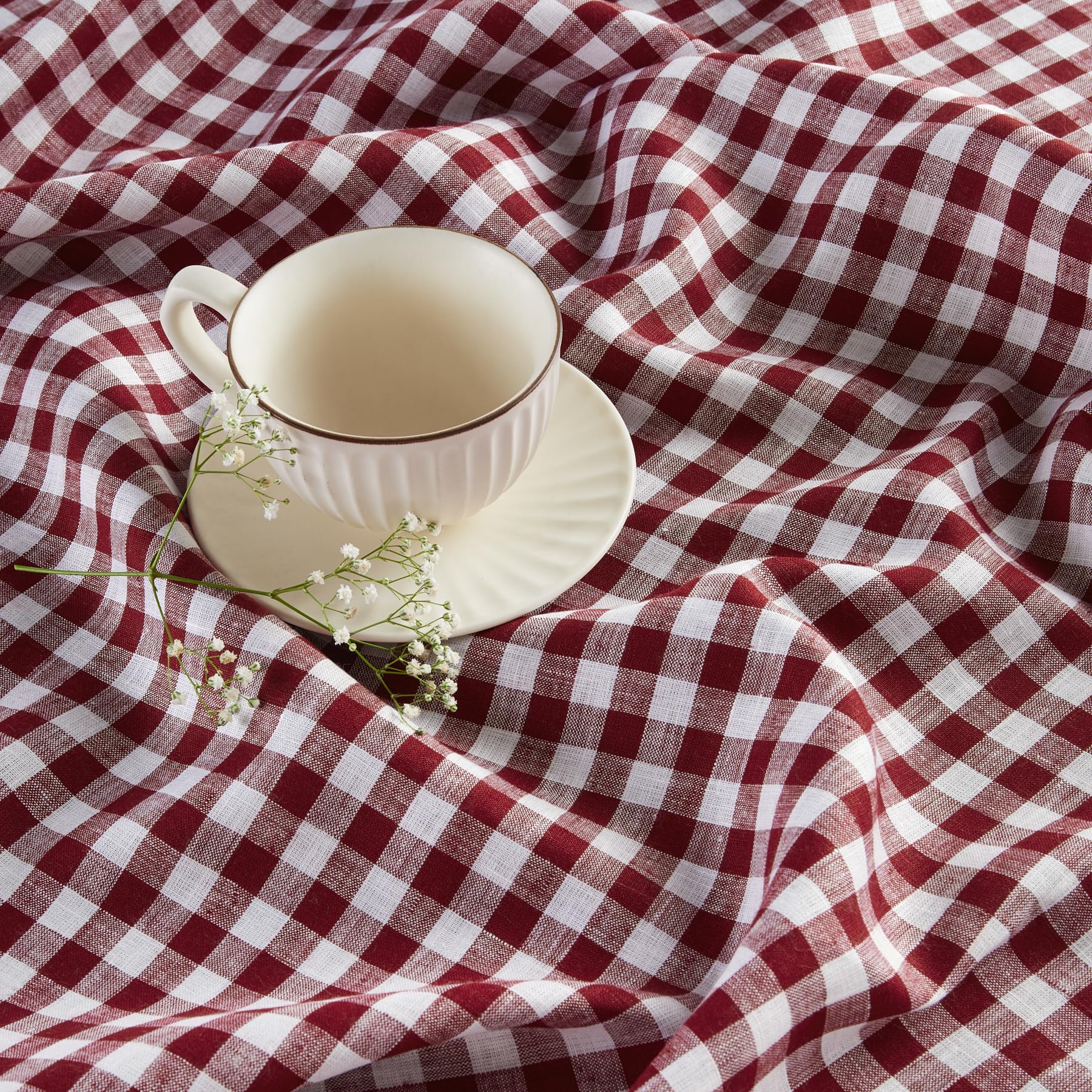 Solino Home Check Linen Table Runner 48 Inch - 100% Pure Linen Burgundy Plaid Table Runner 14 X 48 Inch Ideal For Dresser And Co