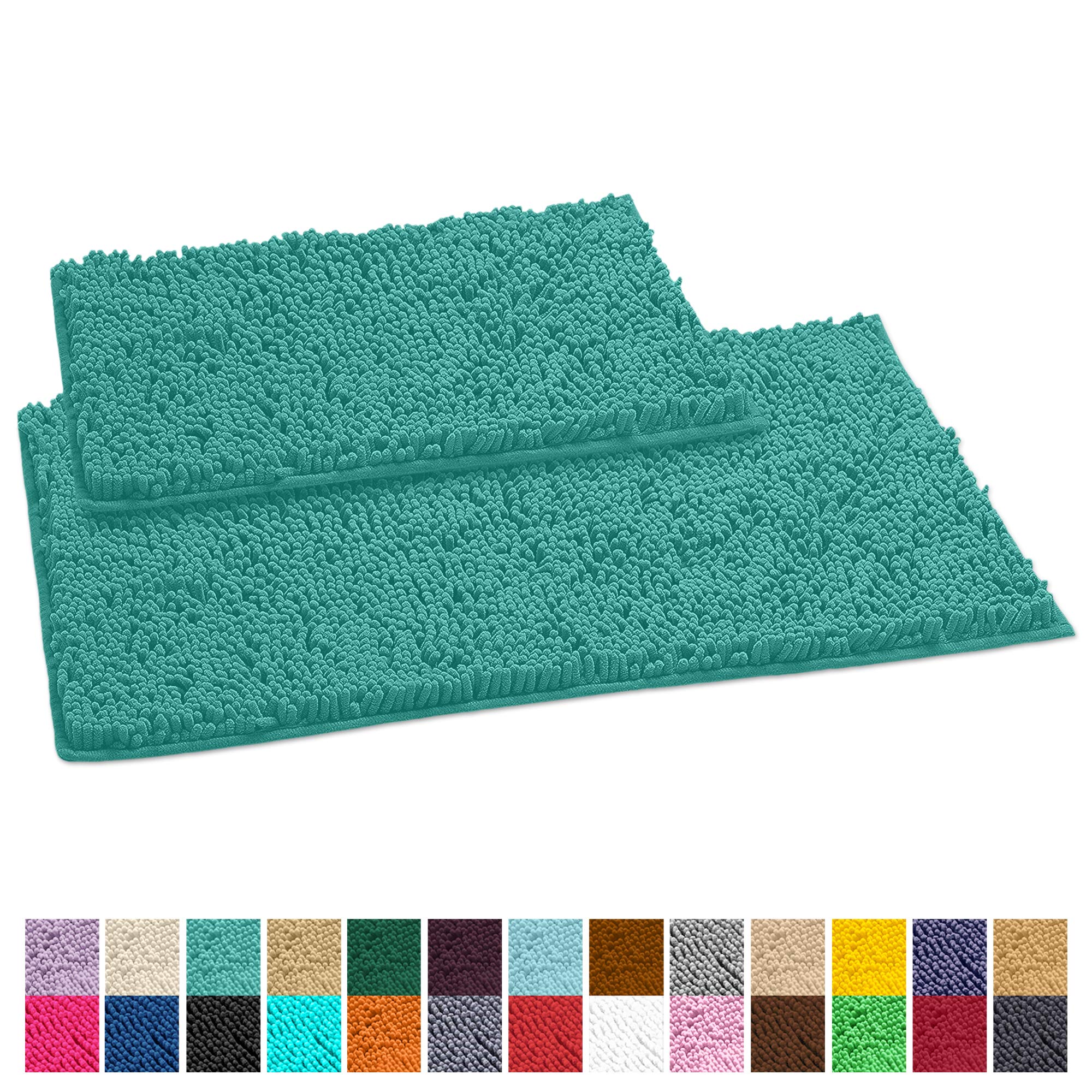 Luxurux Teal Bathroom Rugs Set, Extra-Soft Plush Bath Mat Shower Bath Mat, Includes 20 X 30'' + 15 X 23'' Chenille Rugs, Super A