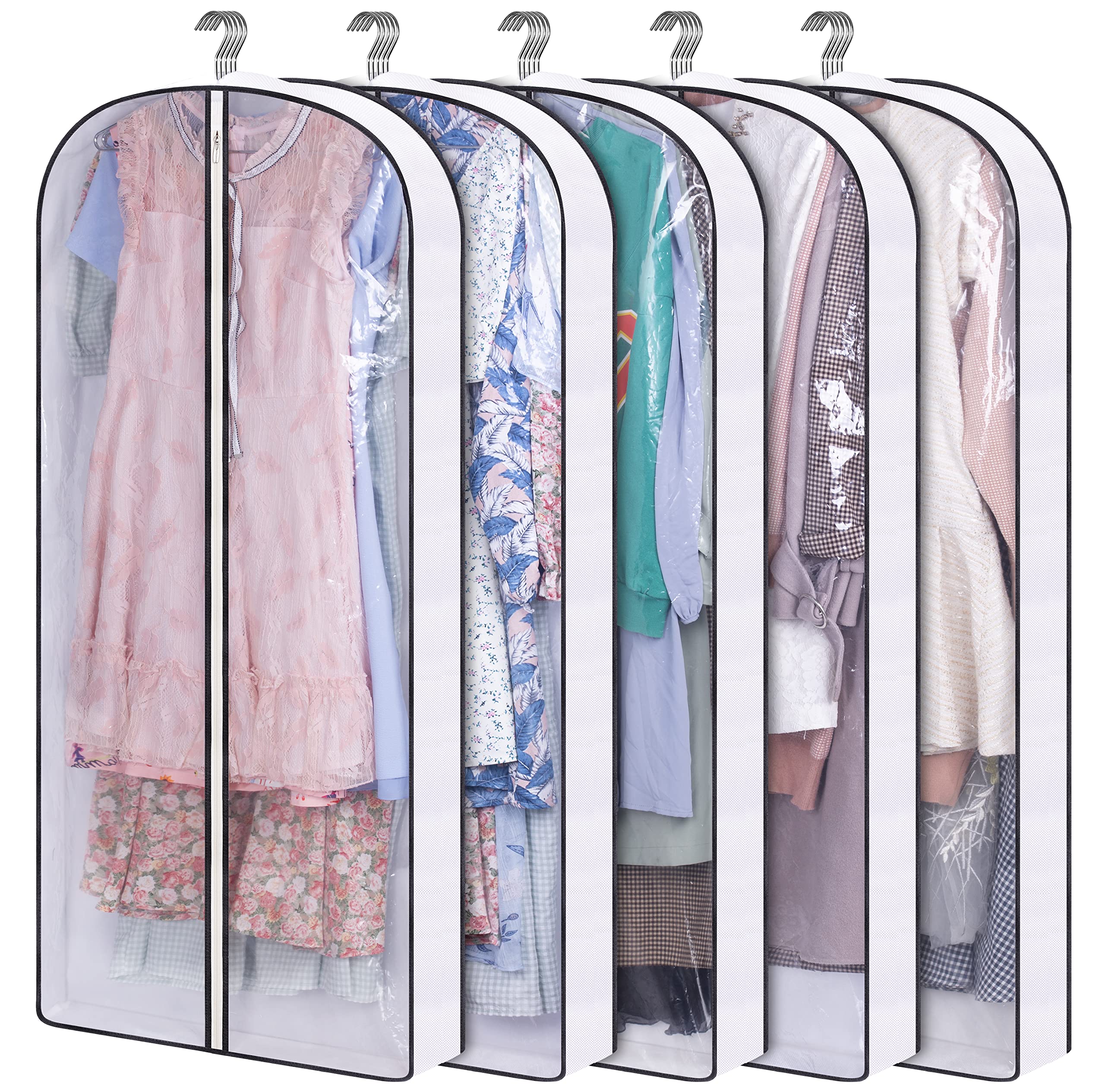 Sleeping Lamb 50'' Clear Garment Bags For Hanging Clothes Storage 4'' Gussetes Dress Bags For Closet Storage Coat Cover For Suit