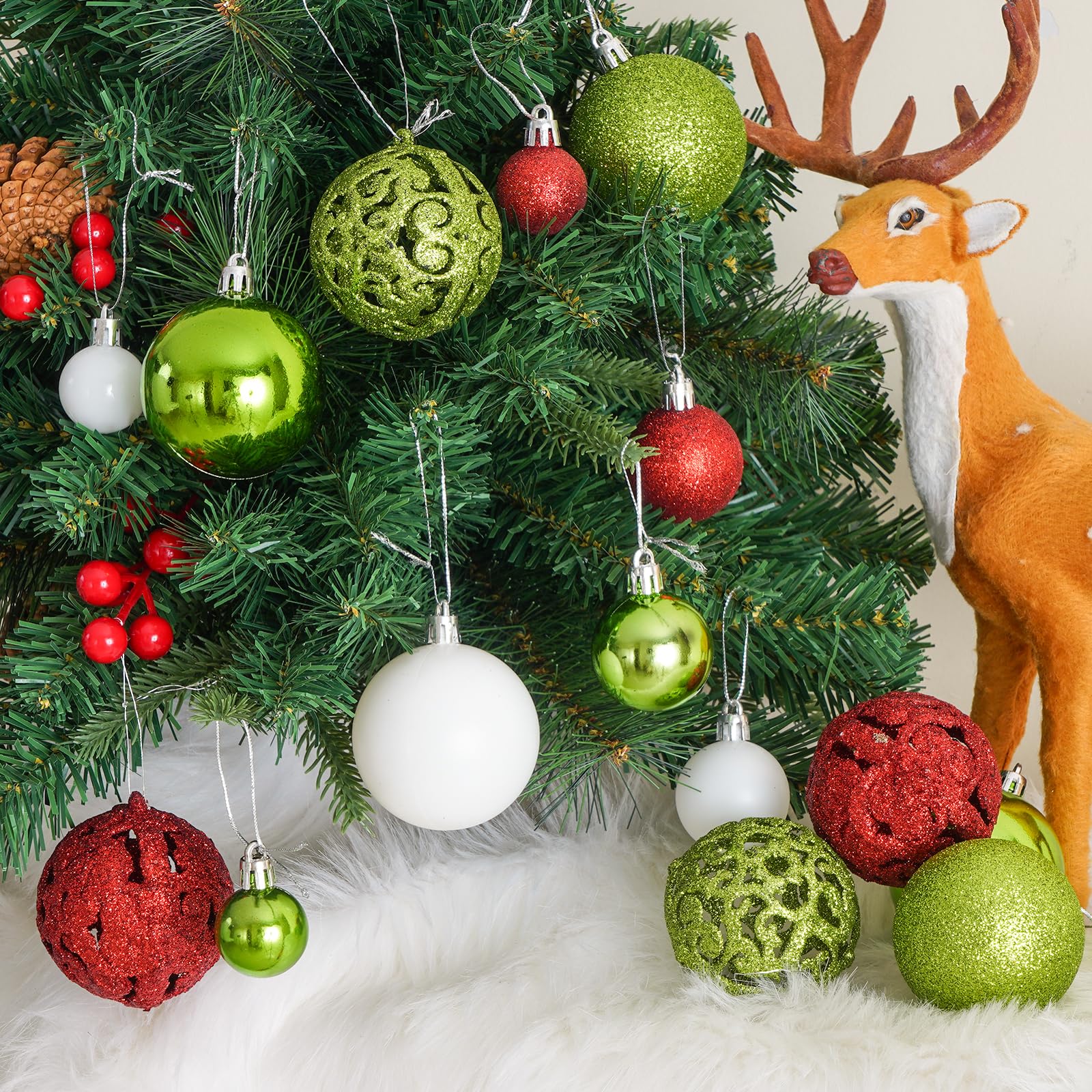 Christmas Balls Tree Ornaments Set, Shatterproof Xmas Decorations Set with Reusable Hand-held Gift Package for Holiday Indoor Tr