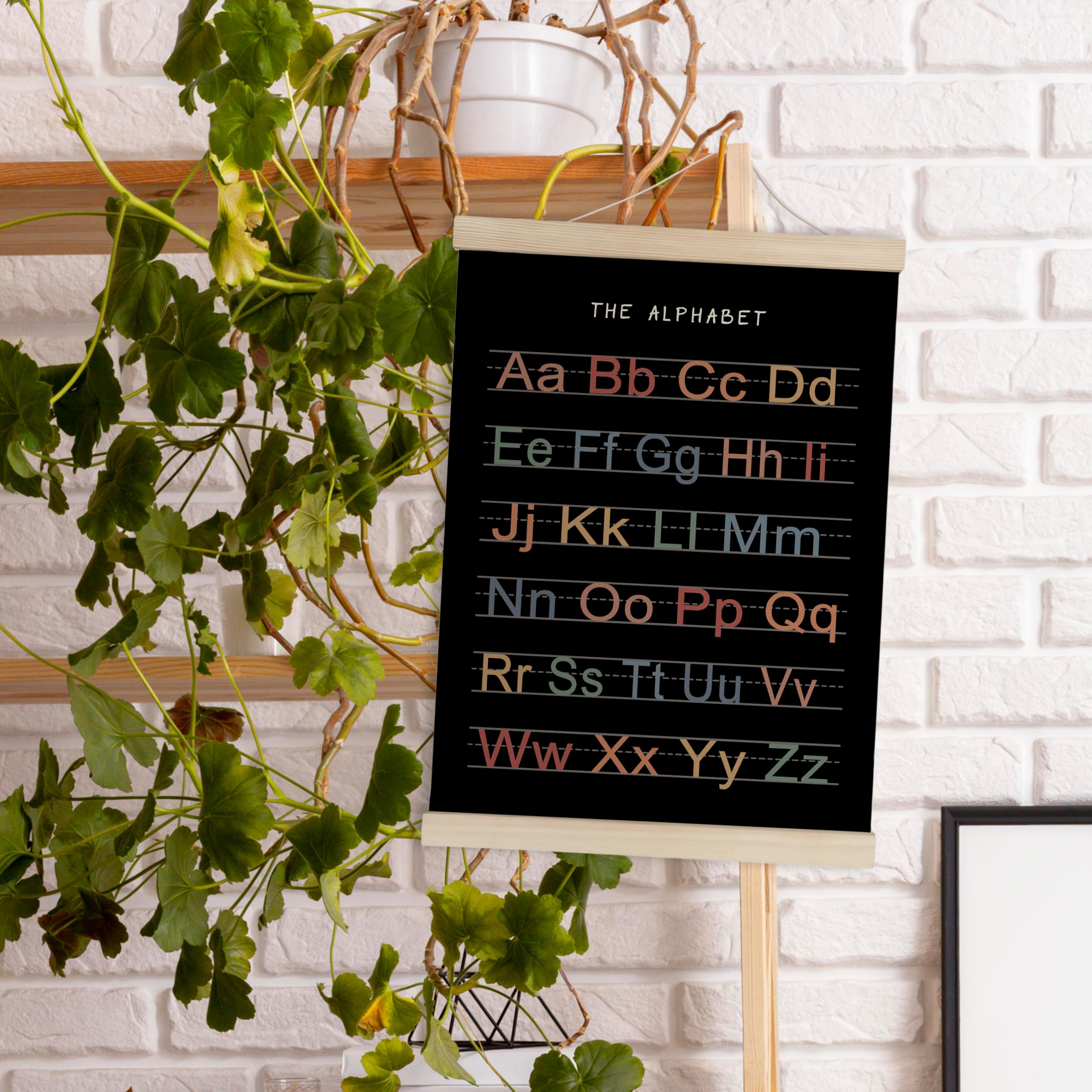 Hrqko Alphabet Numbers Poster Hanger Frame Set Of 2, Black Nursery Wall Decor, Abc Poster Wall Art With Wooden Frames, Boho Alph