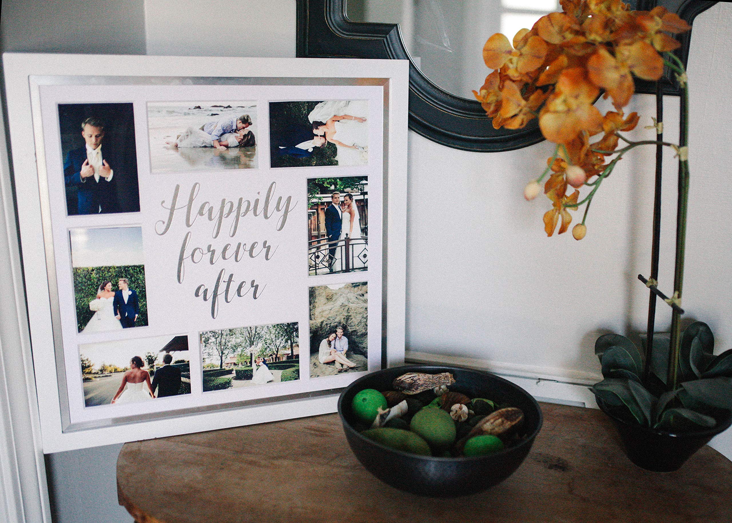 Pearhead Happily Forever After Wedding Collage Picture Frame, Wedding Gifts, Newlyweds, White