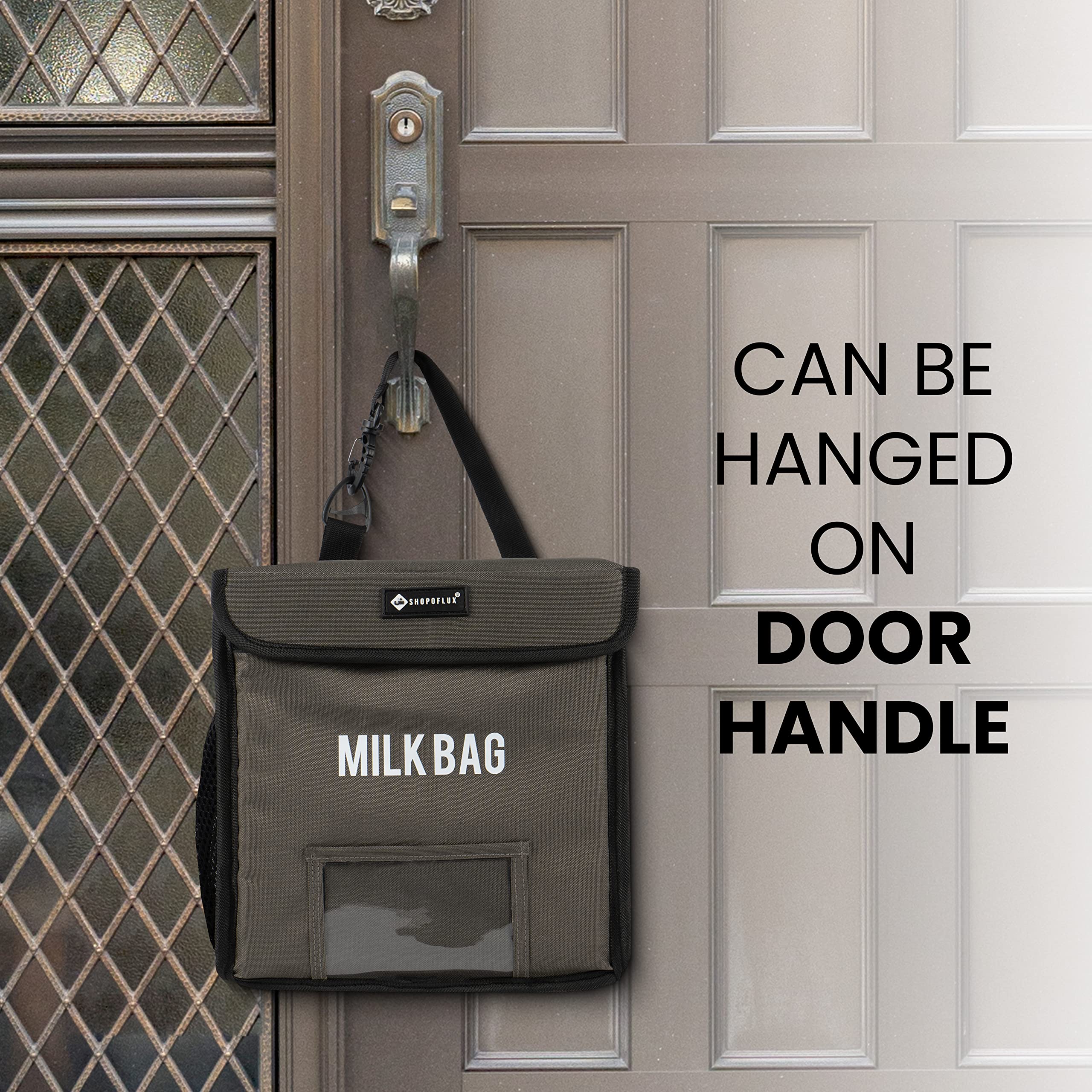 SHOPOFLUX Milk Bag for Door Hanging | Insulated and Waterproof Door Hanging Bag for Milk Sachets and Bottles Storage with Pocket
