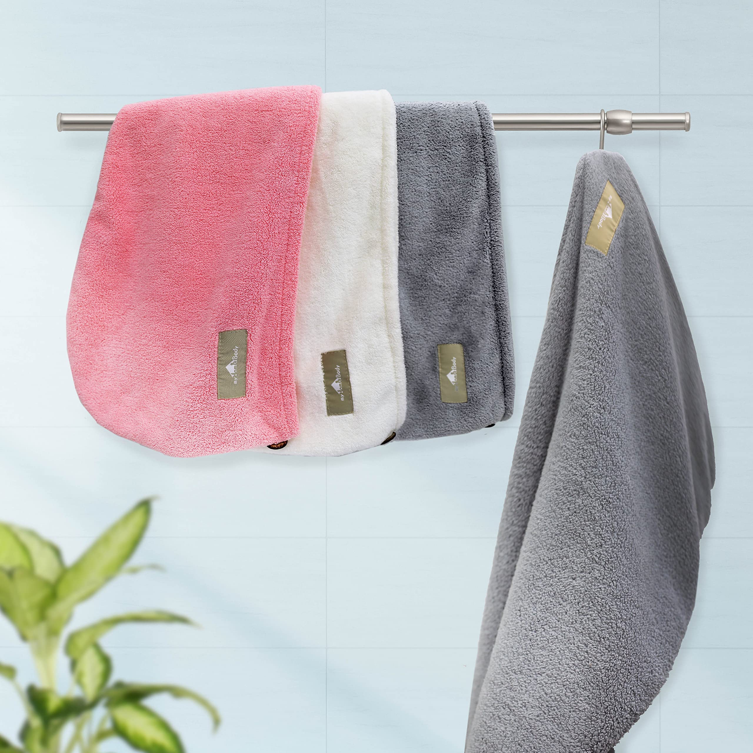 myHomeBody Hair Towel Wrap, Luxury Rapid-Dry Hair-Drying Turban, Ultra Soft and Quick Drying Absorbent Fiber, with Coconut Shell