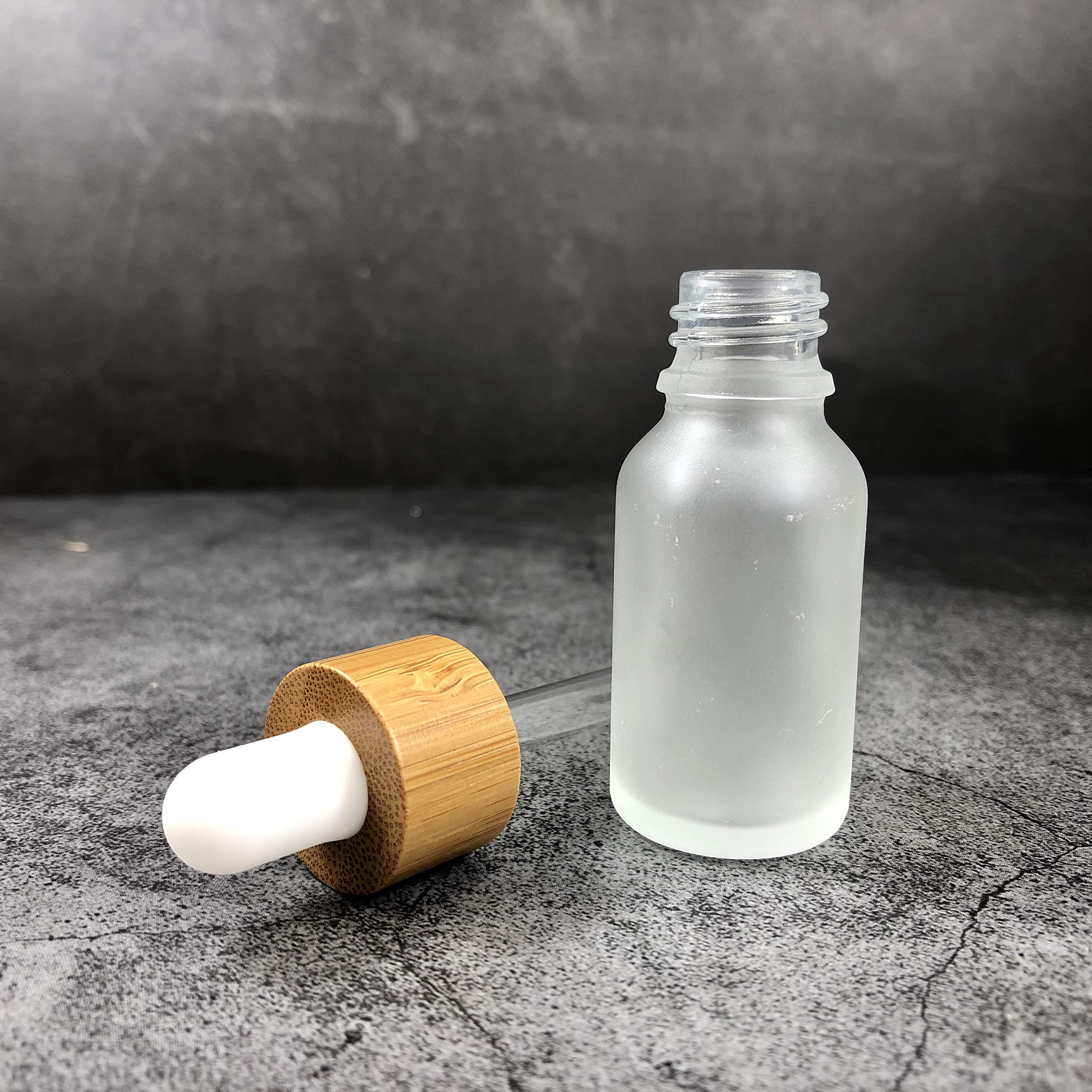 4 Pcs Bamboo Frosted Glass Eye Dropper Bottle,Empty Essential Oil Bottles With Pure Glass Pipettes,Bamboo Cap Makeup Travel Cosm