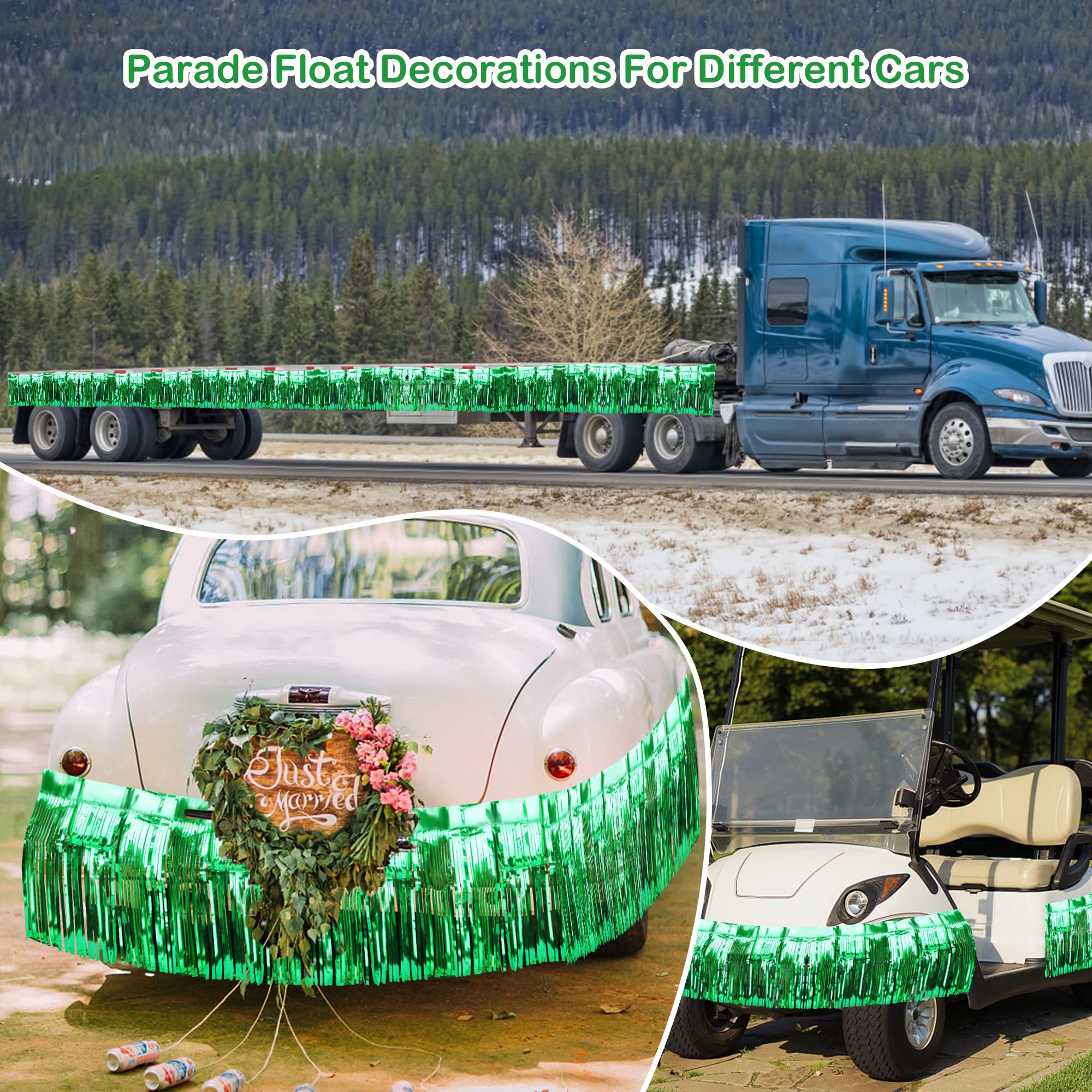 4 Pack Float Fringe Curtains, Metallic Foil Fringe Garland Shiny Tassel Foil Float Parade Float Decorations For Trailer Car Grad