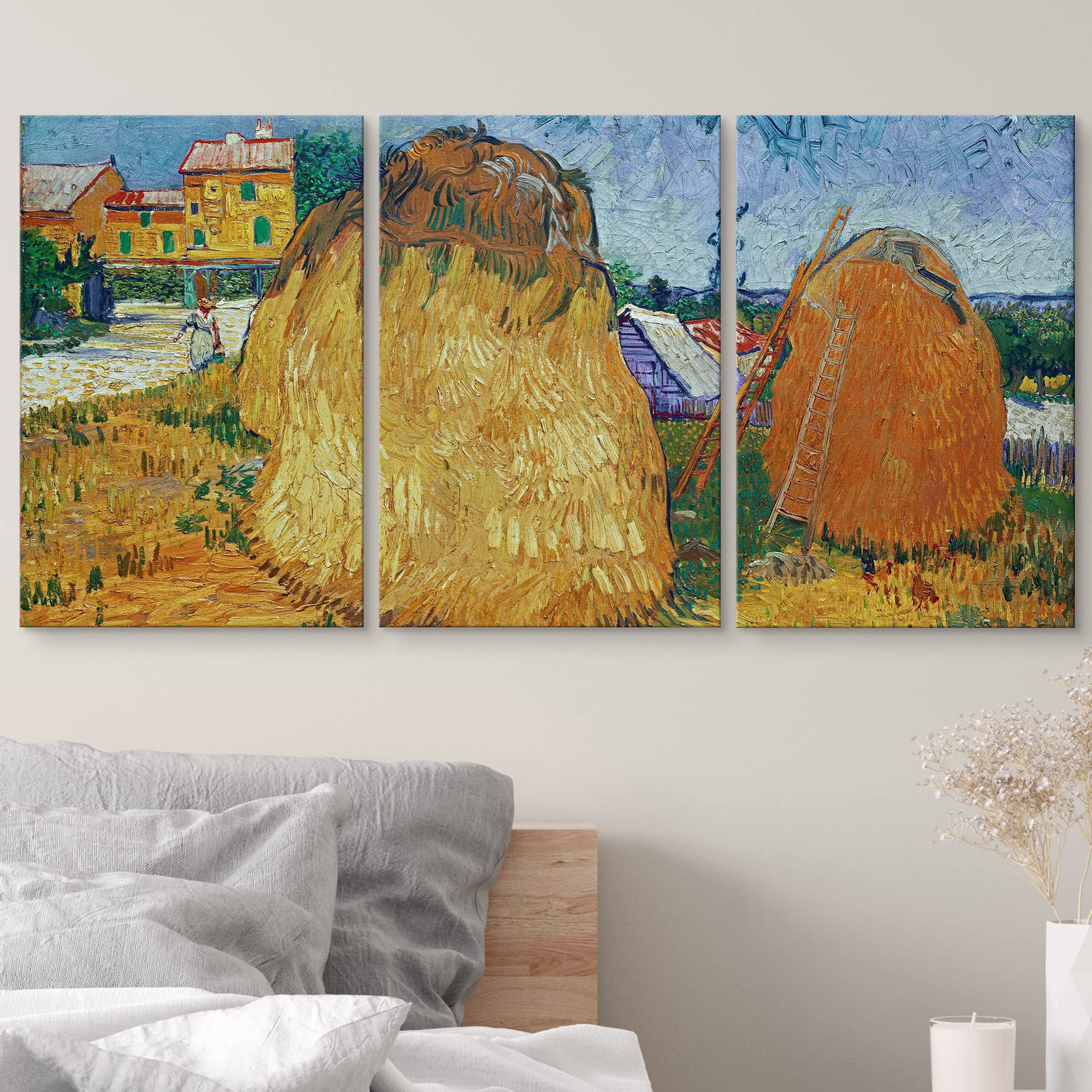 Wall26 Canvas Print Wall Art Set Haystacks In Provence, France Vincent Van Gogh Classical Illustrations Fine Art Decorative Hist