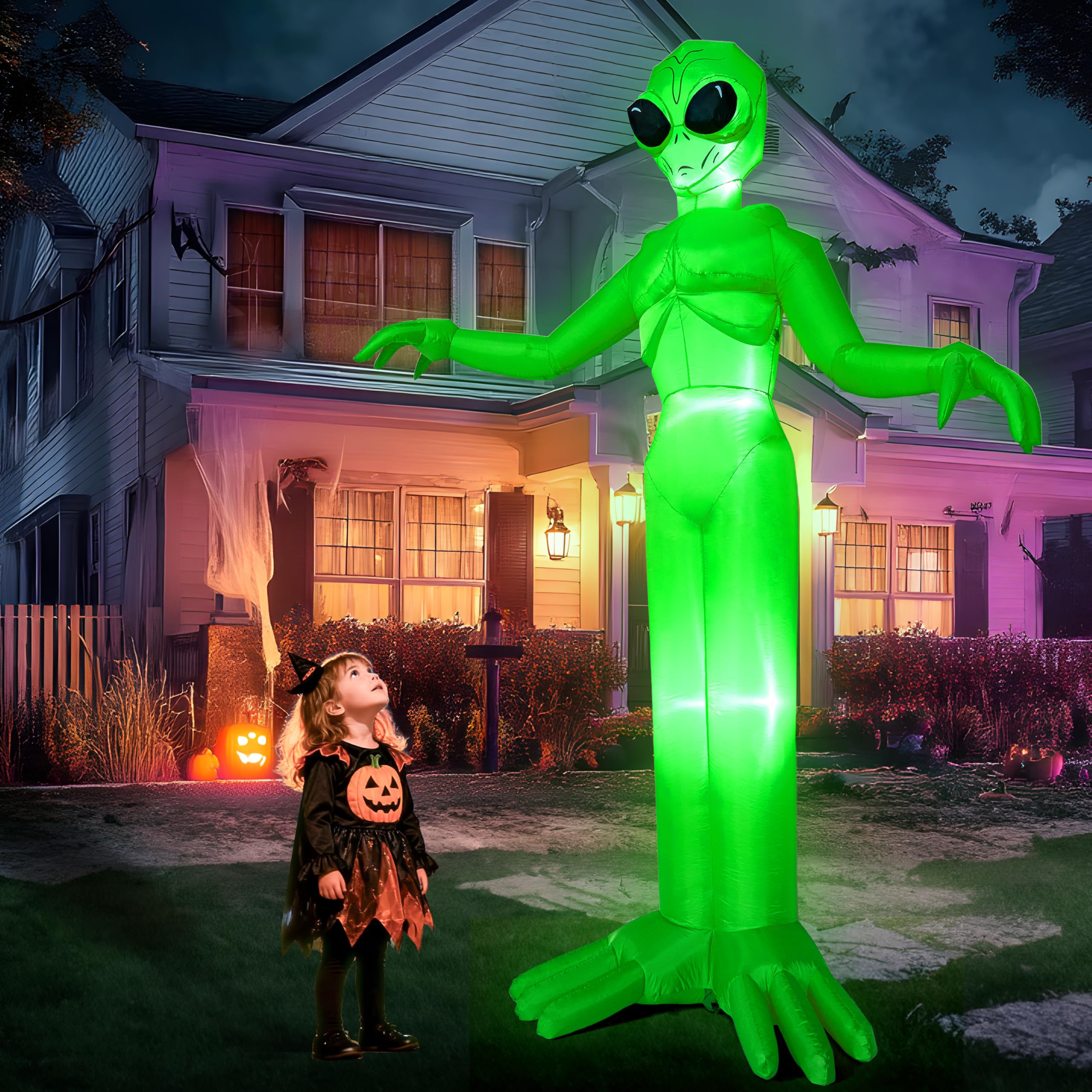 Joiedomi 9 FT Tall Halloween Inflatable Decoration Outside, Blow Up Alien Inflatable Outdoor Decor with Build-in LEDs for Hallow