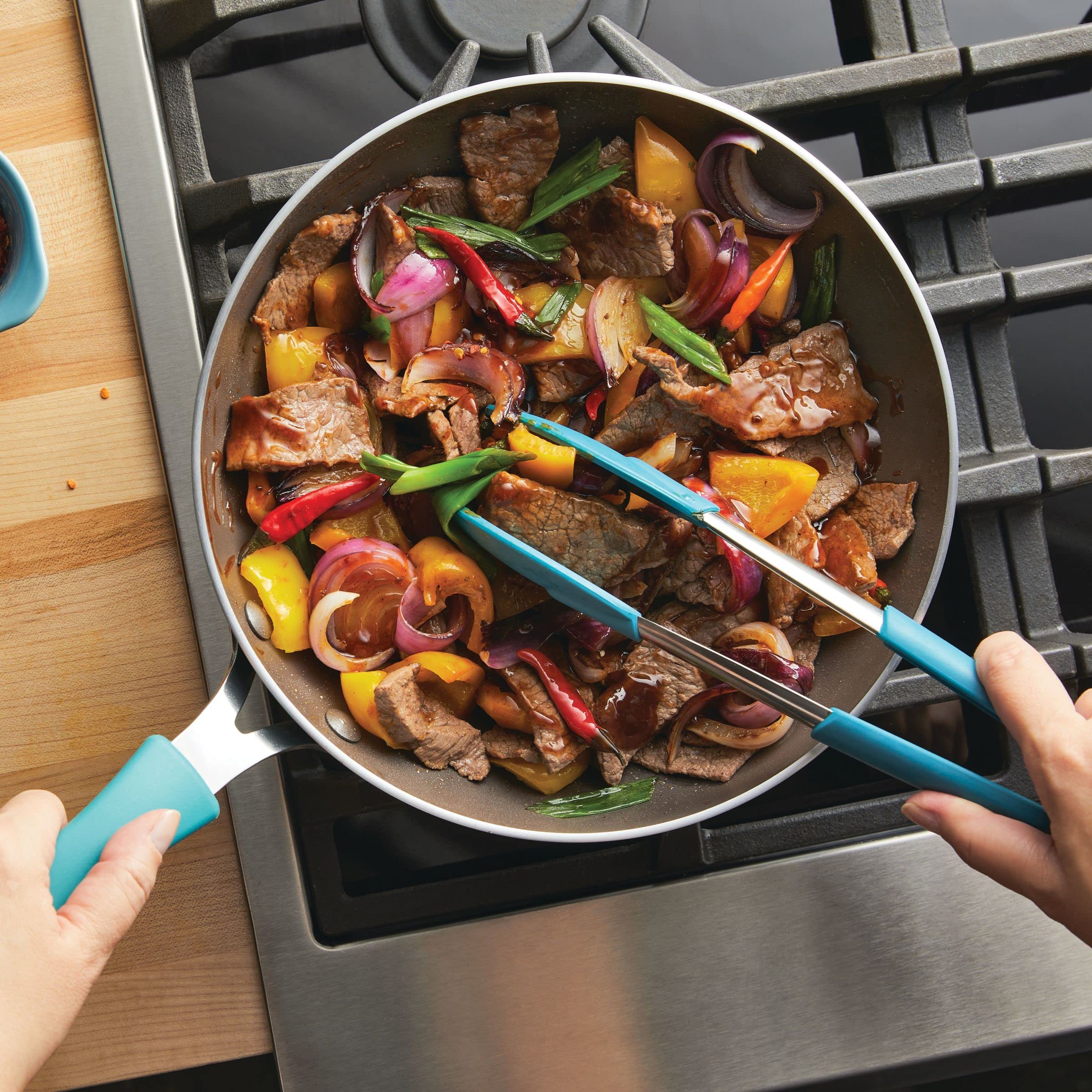 Rachael Ray Cook + Create Nonstick Stir Fry Pan/Wok, 10.5 Inch, Agave Blue