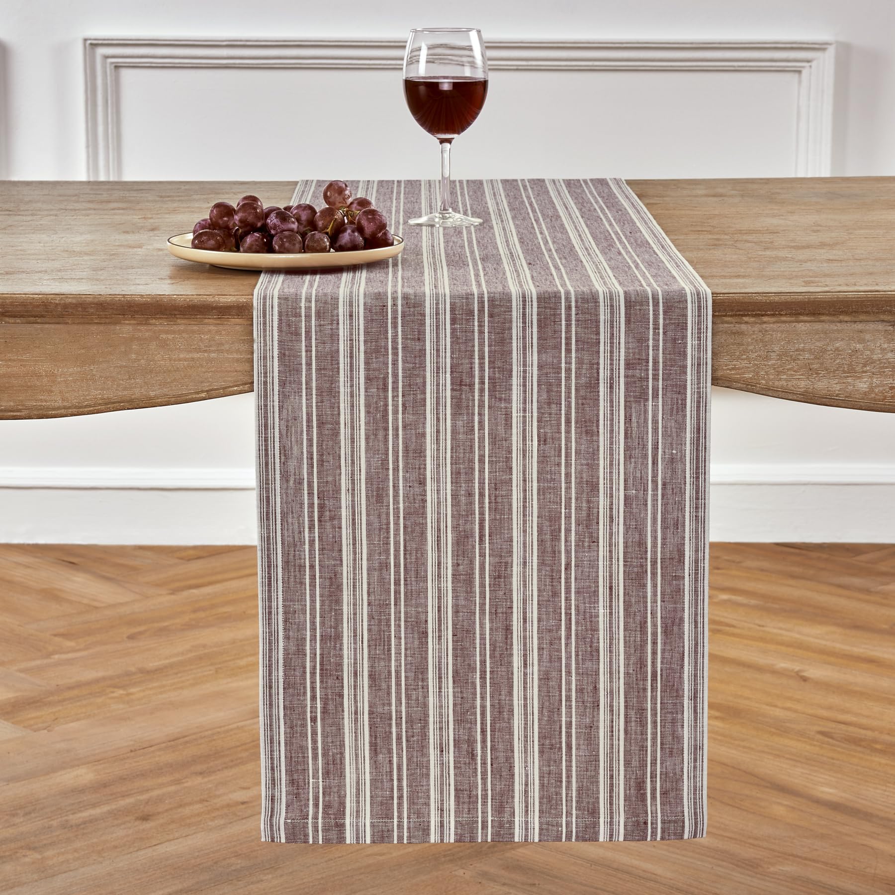 Solino Home Stripe Linen Table Runner 48 Inch - 100% Pure Linen Burgundy And White Short Table Runner 14 X 48 Inch Ideal For Dre
