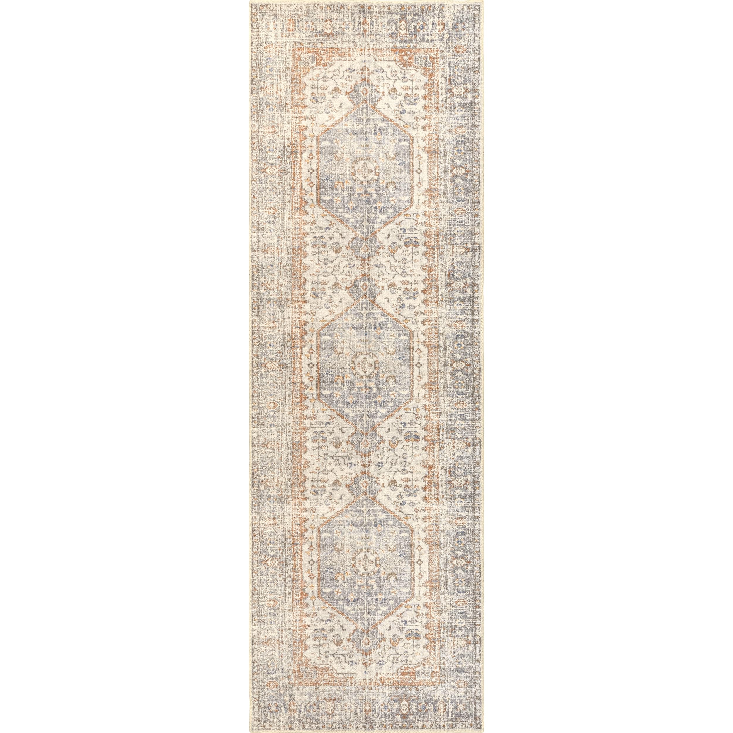 nuLOOM Jacquie Machine Washable Vintage Floral Ultra Thin Runner Rug  2' 6'' x 12'  Grey