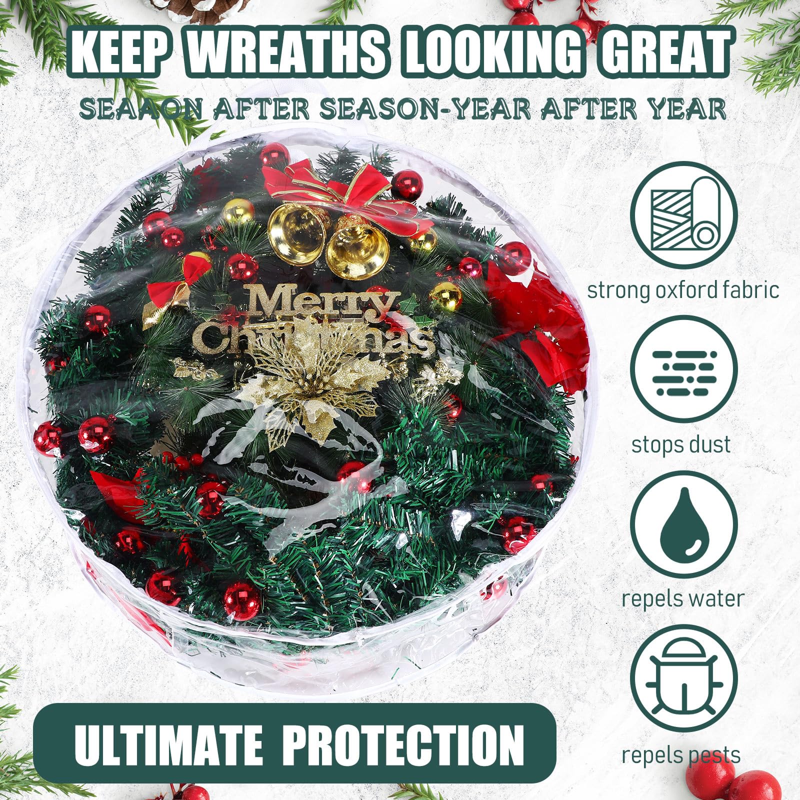 Zhengmy 20 Pcs 30 Inch Christmas Clear Wreath Storage Bags Xmas Wreath Storage Container Wreath Bags With Dual Zippers And Handl