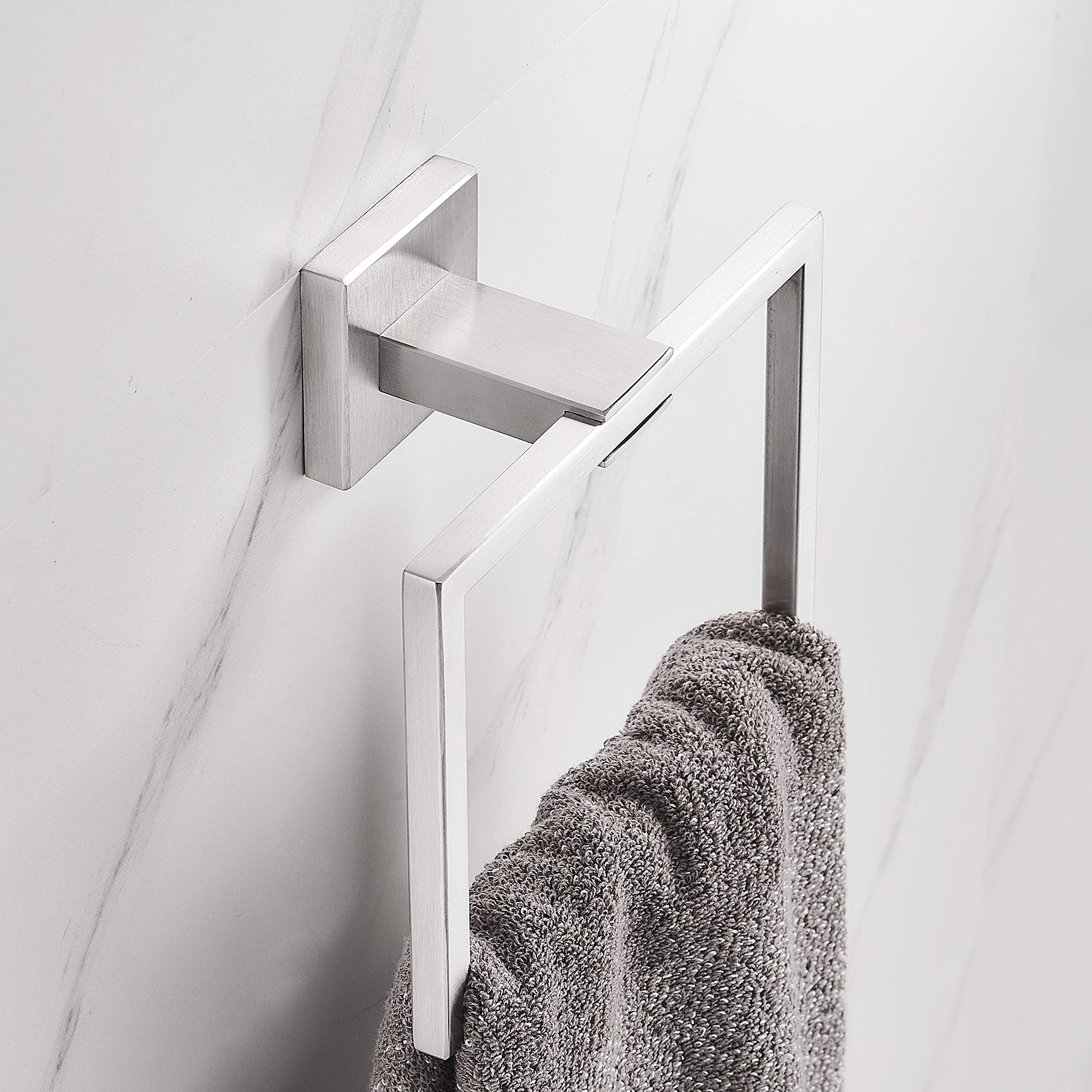 Hand Towel Ring Holder, Sus304 Stainless Steel Square Towel Bar, Towel Rack Brushed Nickel, Bathroom Accessories Modern Style, W