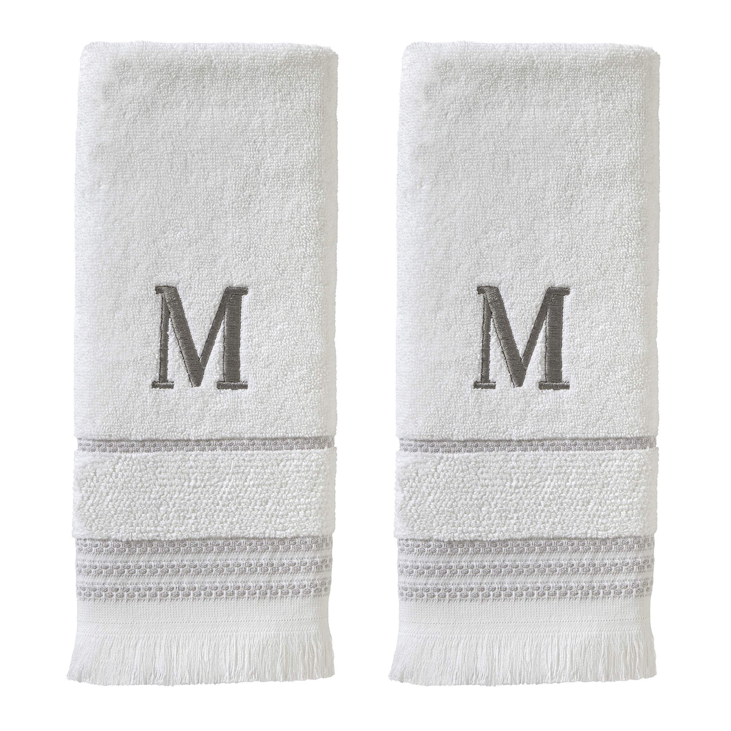 Skl Home Casual Monogram Hand Towel Set, M, 16X26, White 2 Count