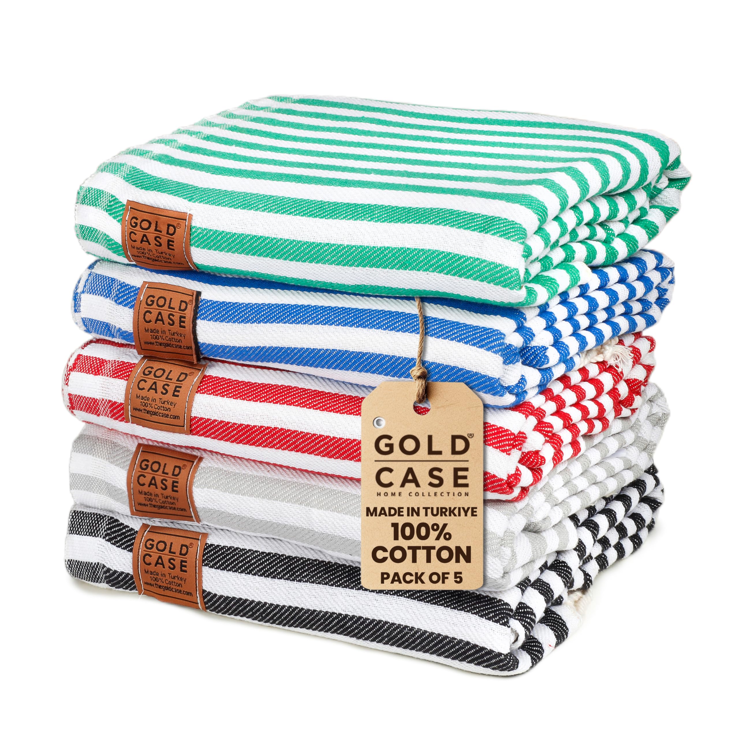 Gold Case Home Collection Myra Original Turkish Beach Towel Set Of 5-100% Cotton Beach Towels - Oversized Turkish Towels Set - Q