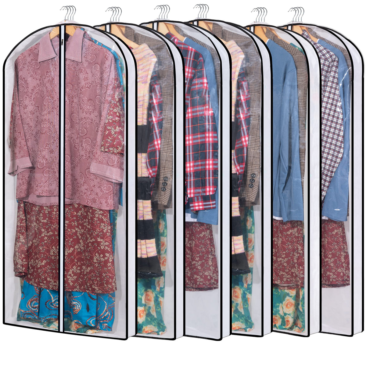 Mskitchen Hanging Clothes Bag With 4'' Gusseted Garment Bag (Set Of 6) For Storage Suit Bag For Closet Clear Garment Bags Dress