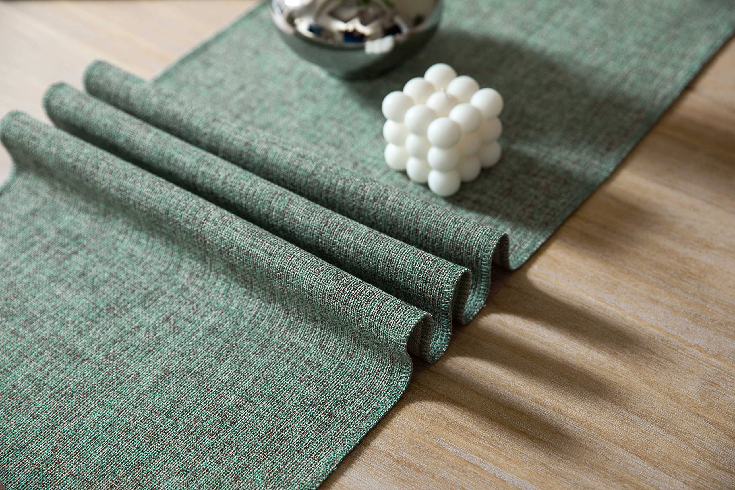 Zeemart Green Table Runners 90 Inches Long, Burlap Linen Style Rustic Farmhouse Table Runner, Long Boho Dining Table Runner, 13X