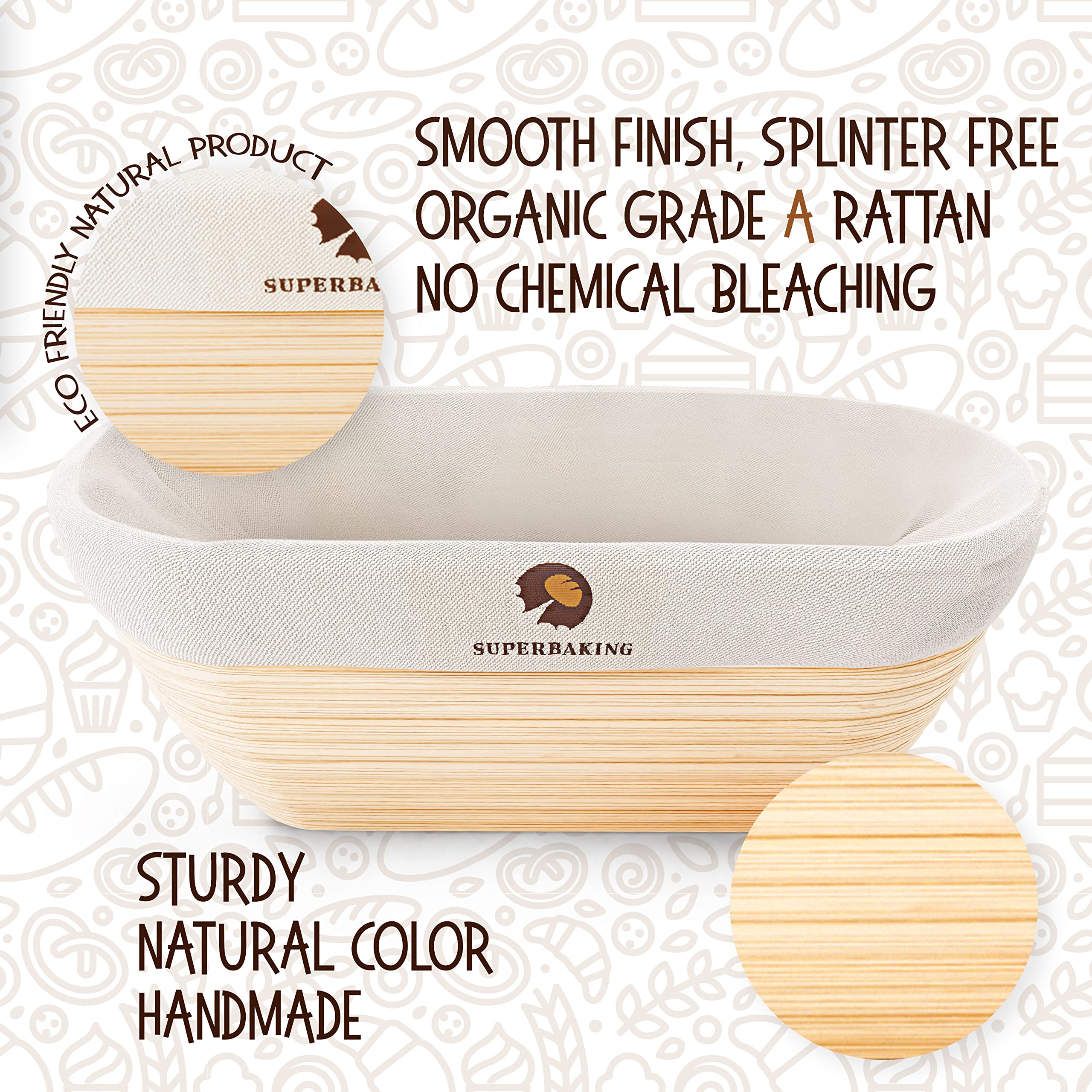 Superbaking Banneton Bread Proofing Basket Set, Oval 10'' Sourdough Proofing Basket For Bread Making Tools Supplies, Bread Bakin