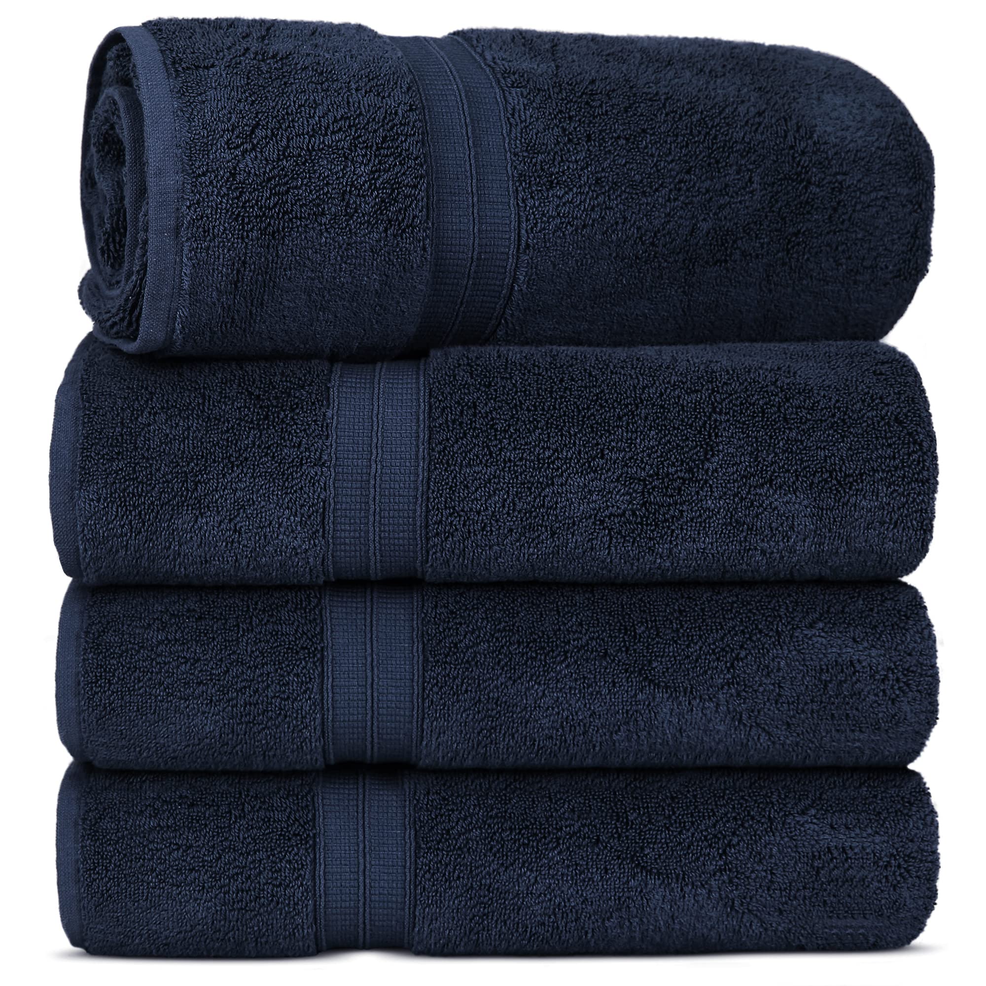 Towel Bazaar Soft & Absorbent Premium Cotton Turkish Towels (Navy Blue, 4-Piece Bath Towels)