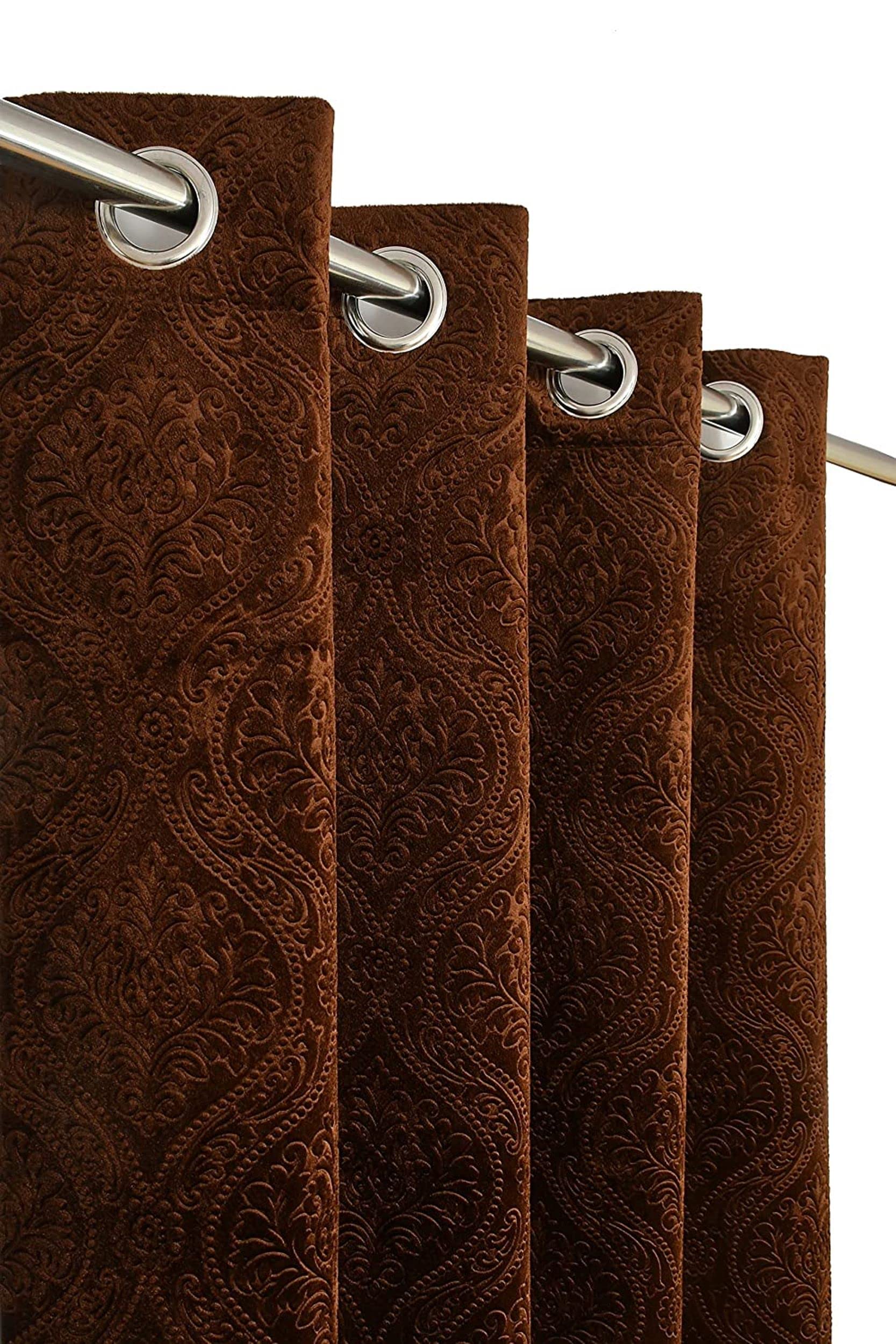Kiara Creations Velvet Emboss Damas Room Darkening Grommet Curtains For Window- 5 Feet (Pack Of 1) Brown