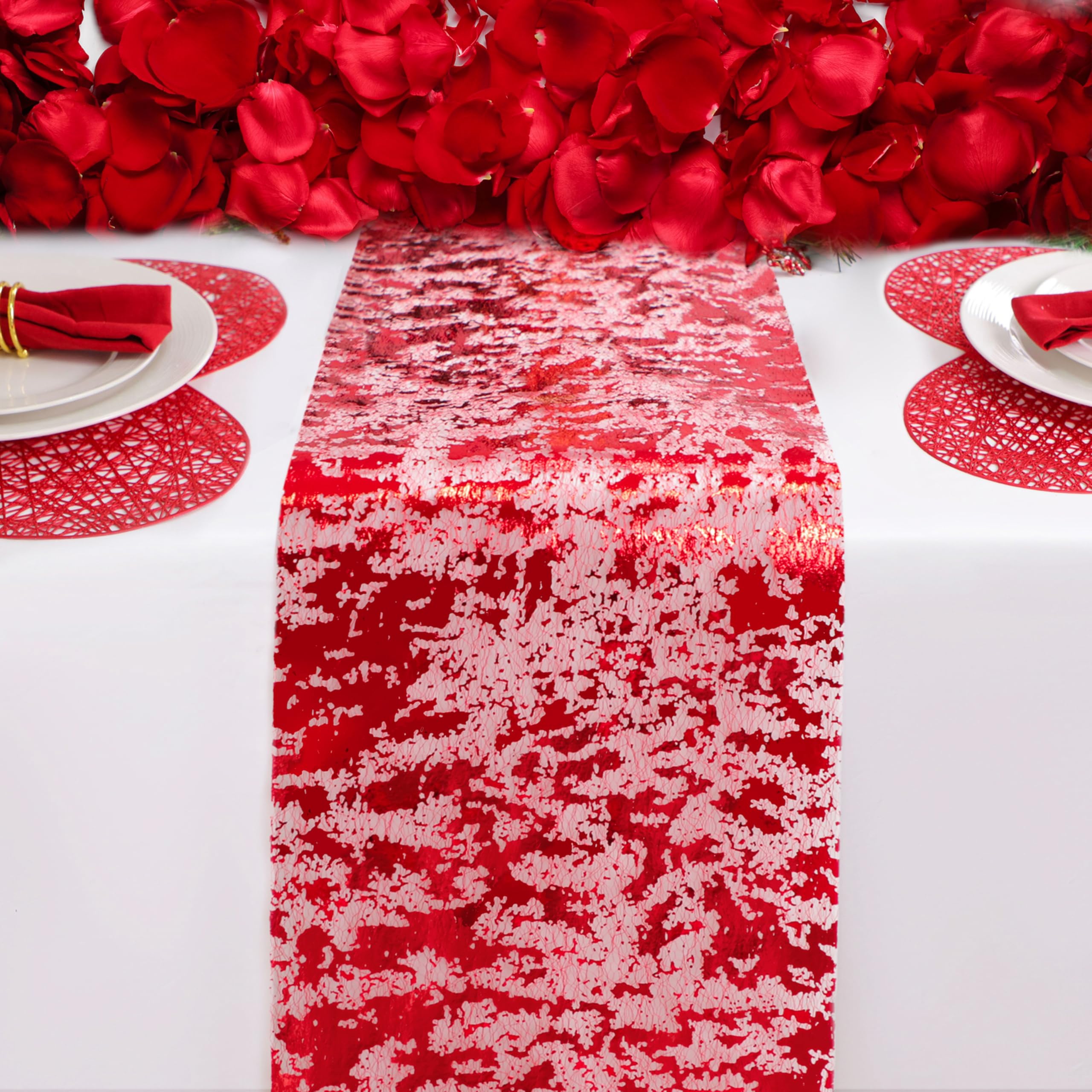 Snowkingdom Glitter Red Table Runner 11 Inch X 49 Feet Sparkle Mesh Long Table Runner Roll Table Decorations For Wedding Party,