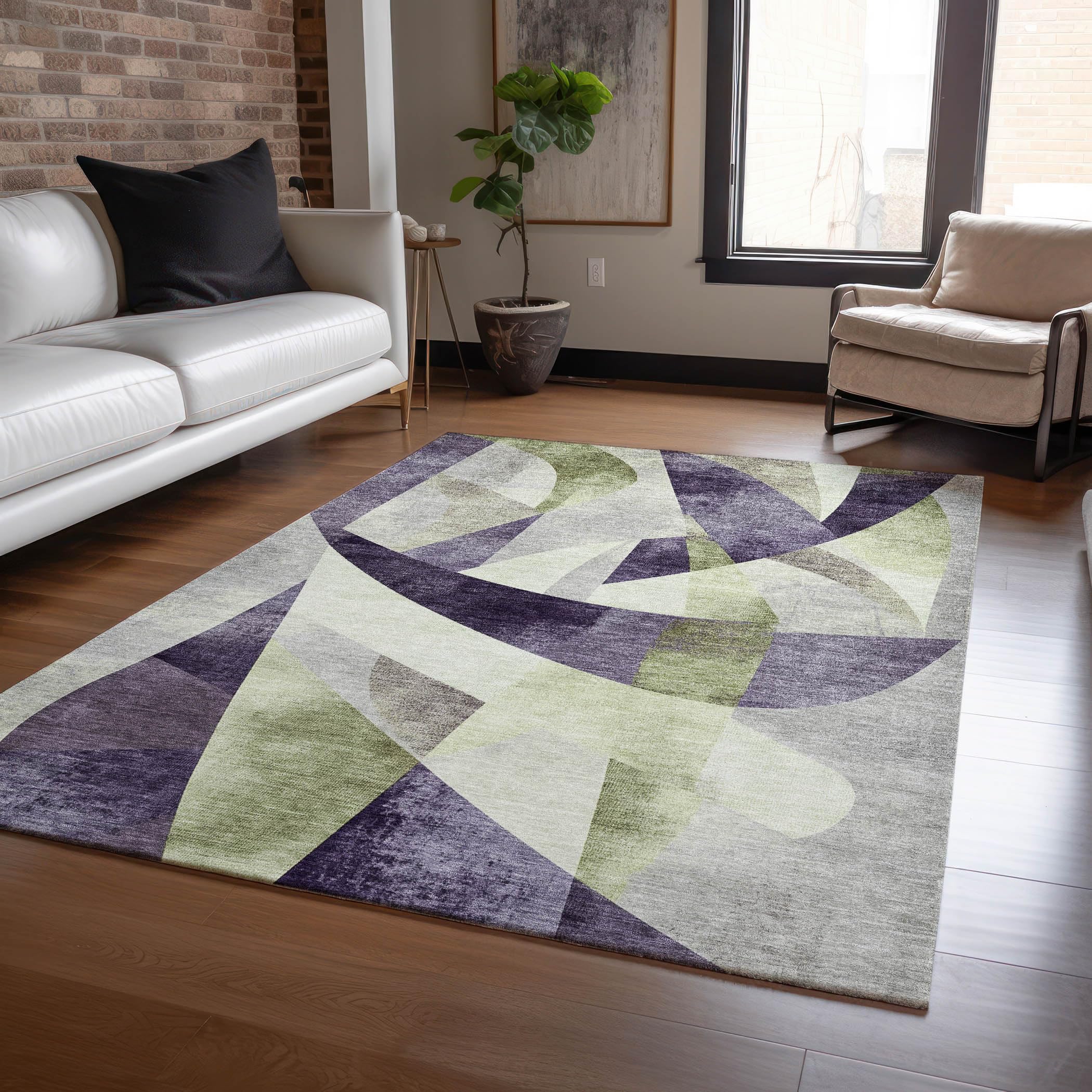 Machine Washable Indoor/Outdoor Chantille Purple 3 x 5 Rug