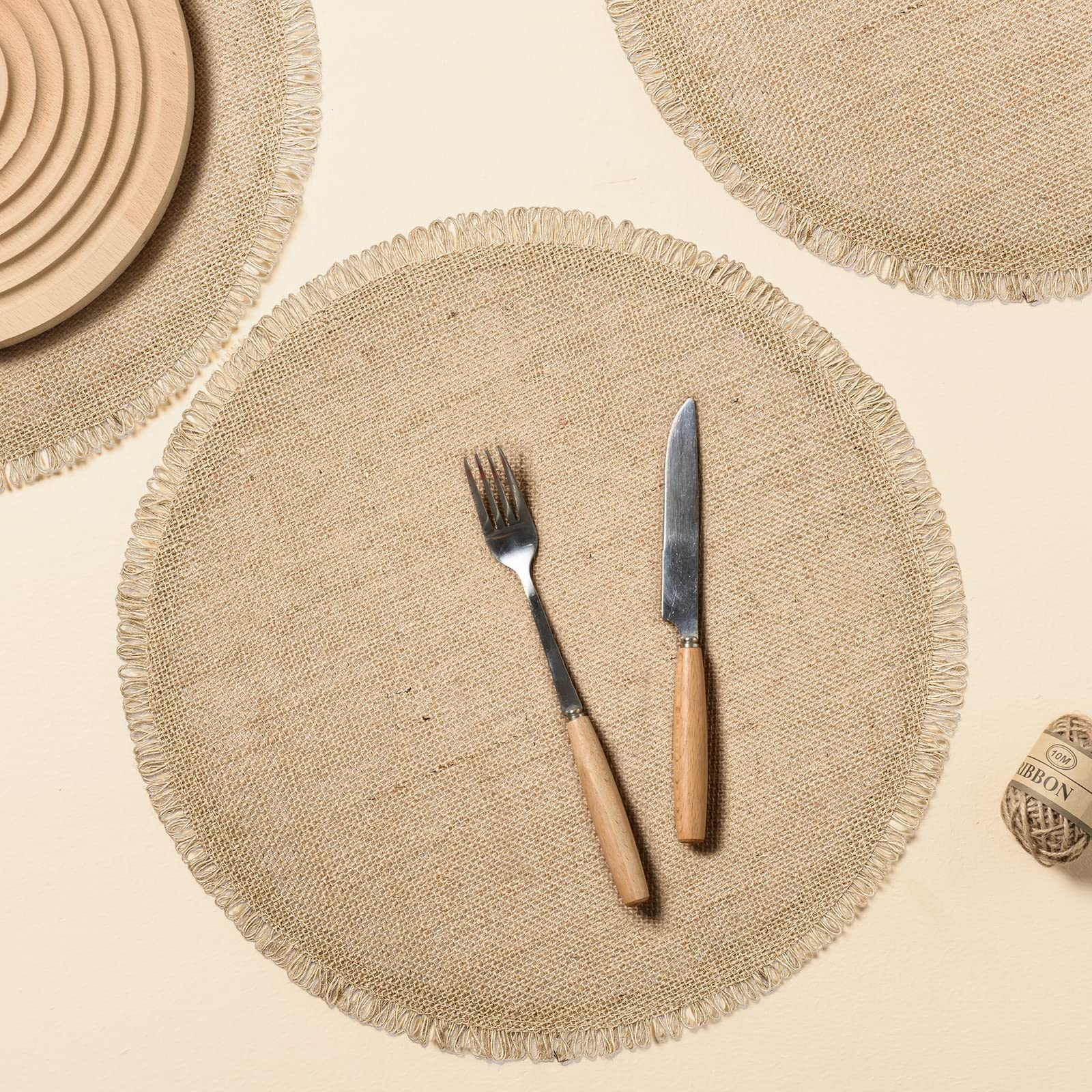 Funwheat Burlap Round Braided Placemats Set Of 12 For Dining Tables 15 Inch Heat Resistant Jute Table Mats Farmhouse Woven Fabri