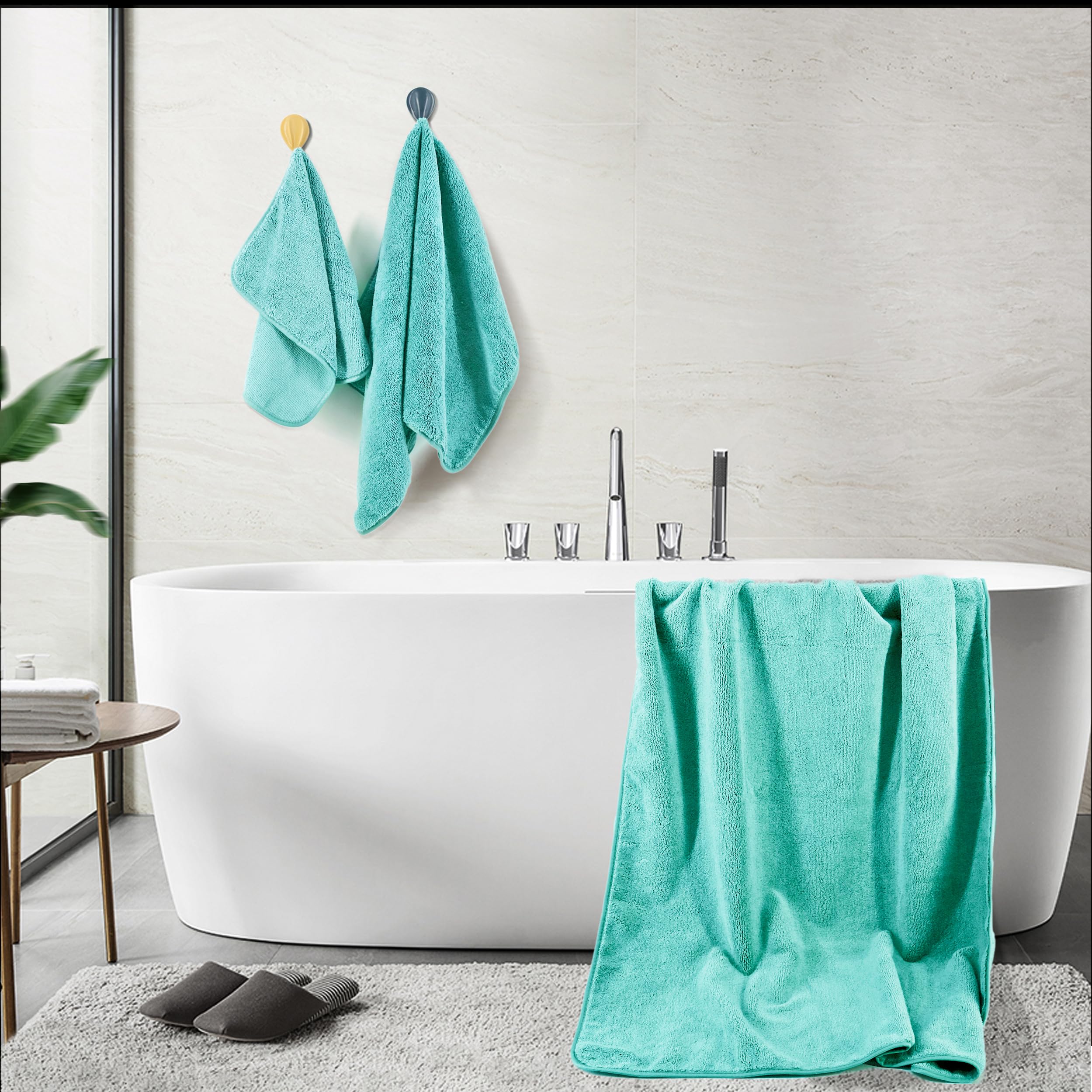 Polyte Oversize, 60 X 30 In., Quick Dry Lint Free Microfiber Bath Towel Set, 6 Piece (Aqua)