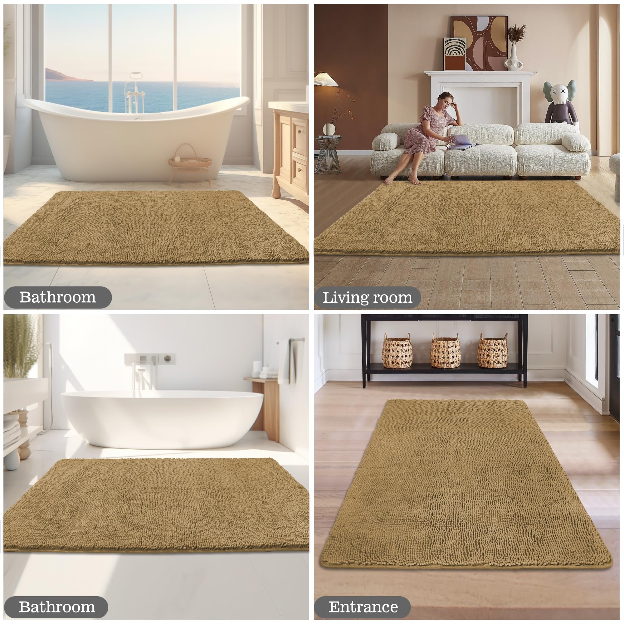 Yeaban Bathroom Runner Rug 40 X 60 Inch - Thick Chenille Long Bath Mat | Absorbent And Washable Extra Large Bath Rug Non-Slip, S
