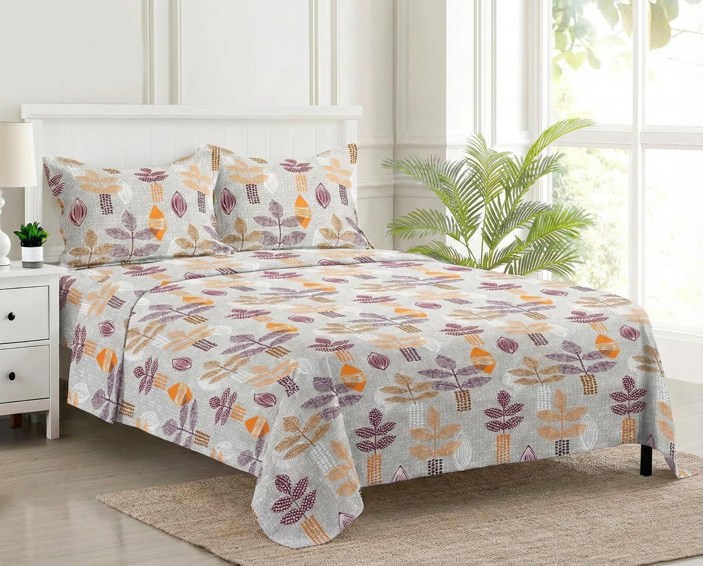 Trance Home Linen Modern Art Double Bedsheet With 2 Pillow Covers | Queen Size Bed Sheets |144 Tc | 100% Pure Cotton Bedsheet |H