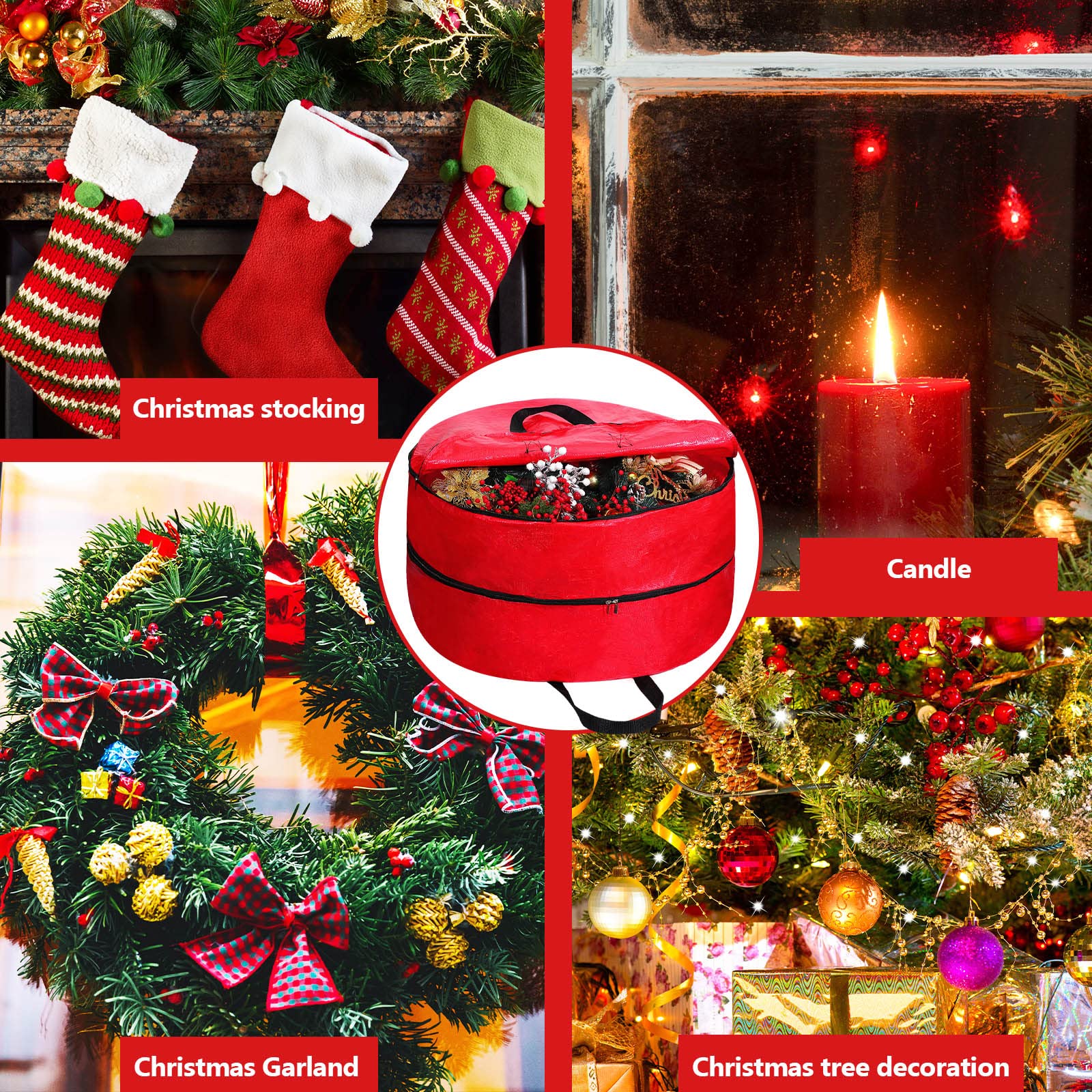 Double Layer Christmas Wreath Storage Container Bags Double Wreath Storage Container Zippered Wreath Bag With Handle Festive Wre