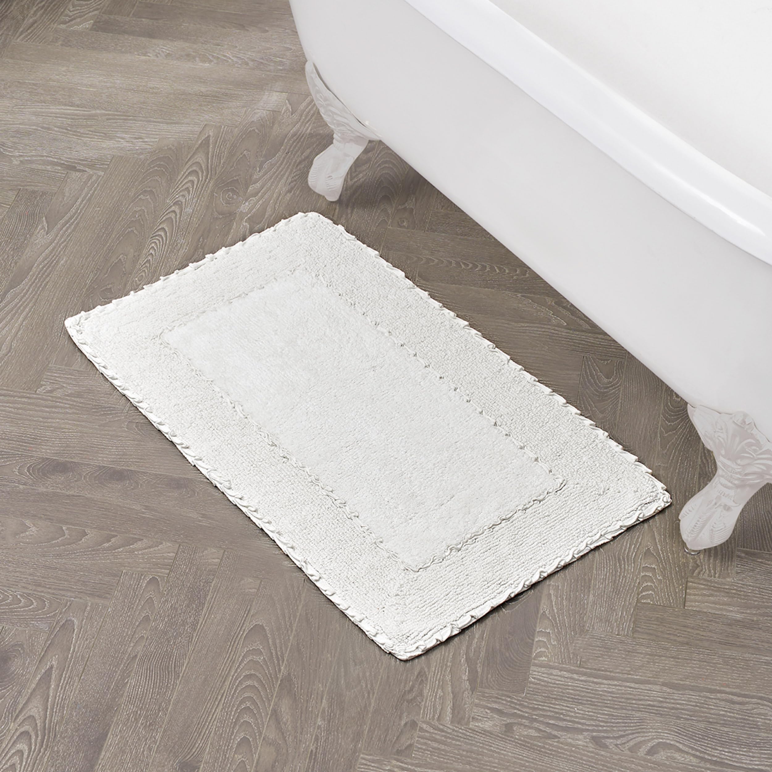 Laura Ashley Ruffle Cotton 20'' X 34'' Bath Rug, White
