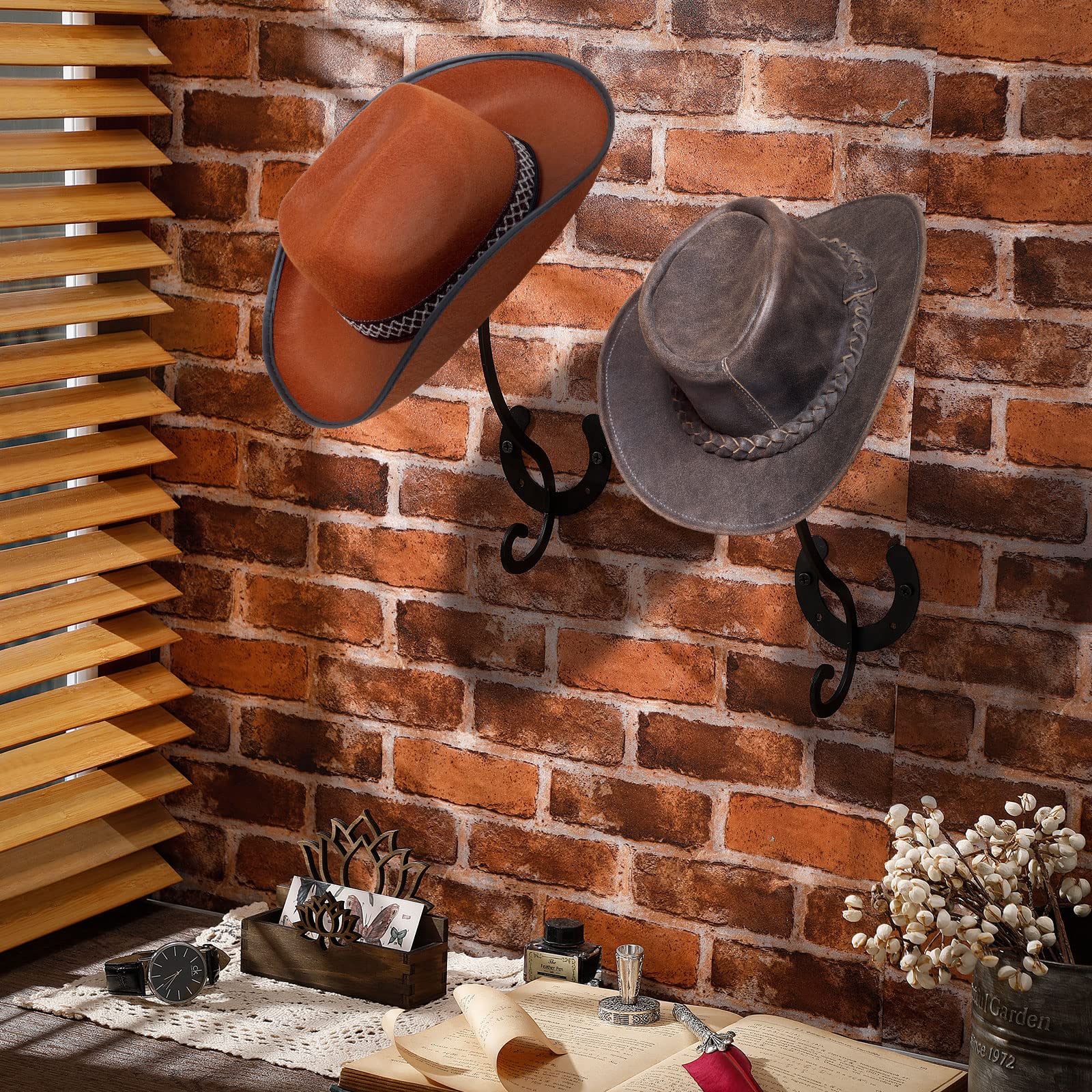 Qunclay Western Cowboy Hat Holder For Wall Decorative Wall Mounted Holder Metal Cowboy Hat Holder Rustic Hat Organizer For Hat C