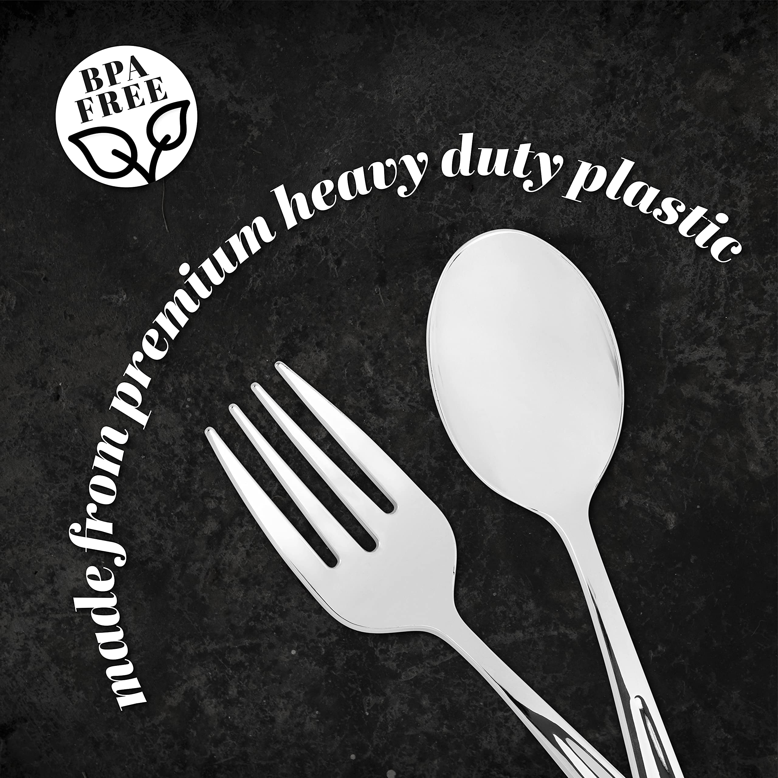 Plasticpro Disposable Plastic Silver Serving Utensils 6 Serving Forks & 6 Serving Spoons Durable Heavy Duty Premium Serving Uten