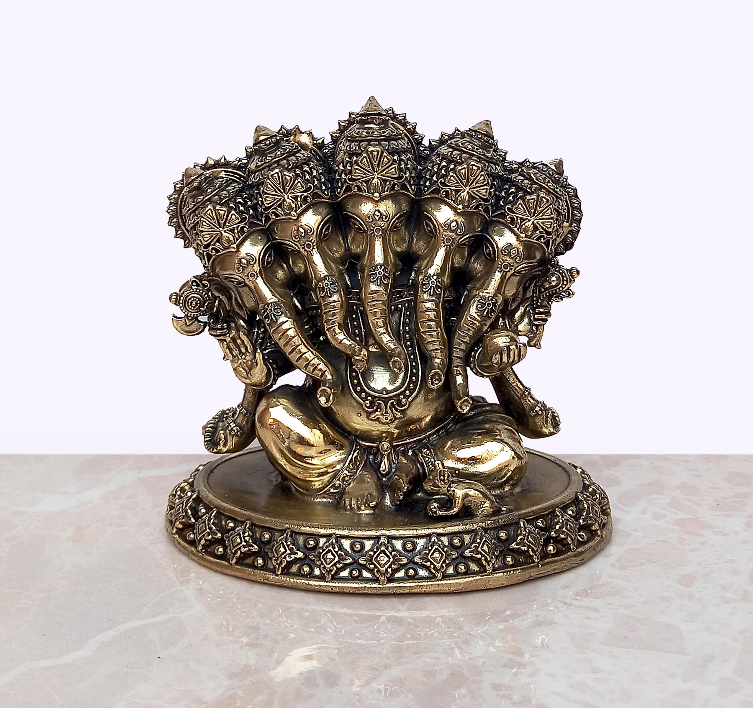 Dattatreya Fine Brass Panchmukhi Ganesha Idol Staue Murti For Home Decor Ofice, Height : 4 Inch