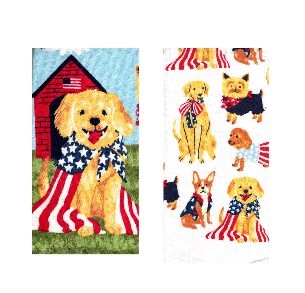 4Th Of July Usa Home Decor Patriotic Puppy Dog Yellow Lab Kitchen Towel Set