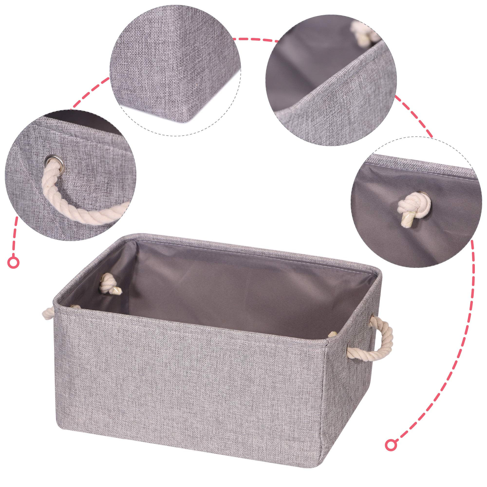 TENABORT 5 Pack Large Storage Basket Bin  Foldable Storage Cube Box Canvas Fabric Collapsible Organizer with Handles for Closet Home Office Clothes Shelf  Grey