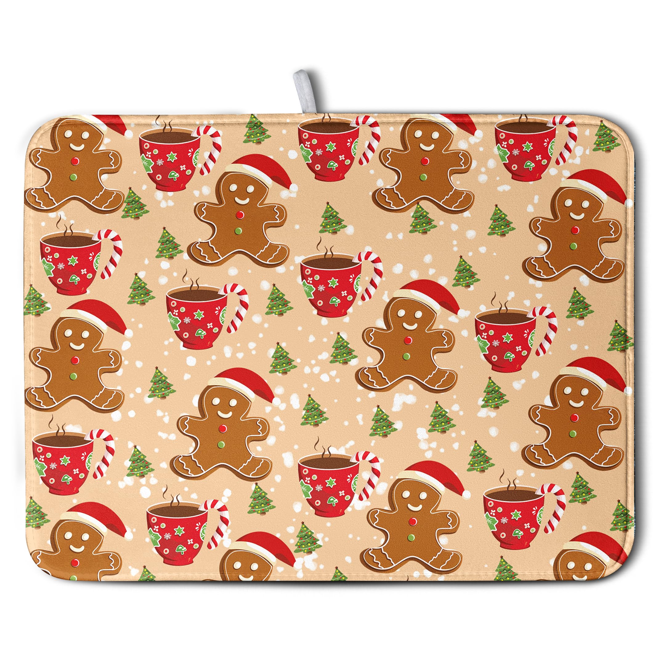 Wnoesat Cute Gingerbread Man Xmas Dish Drying Mat, Absorbent Dish Pad, 18x24 inch