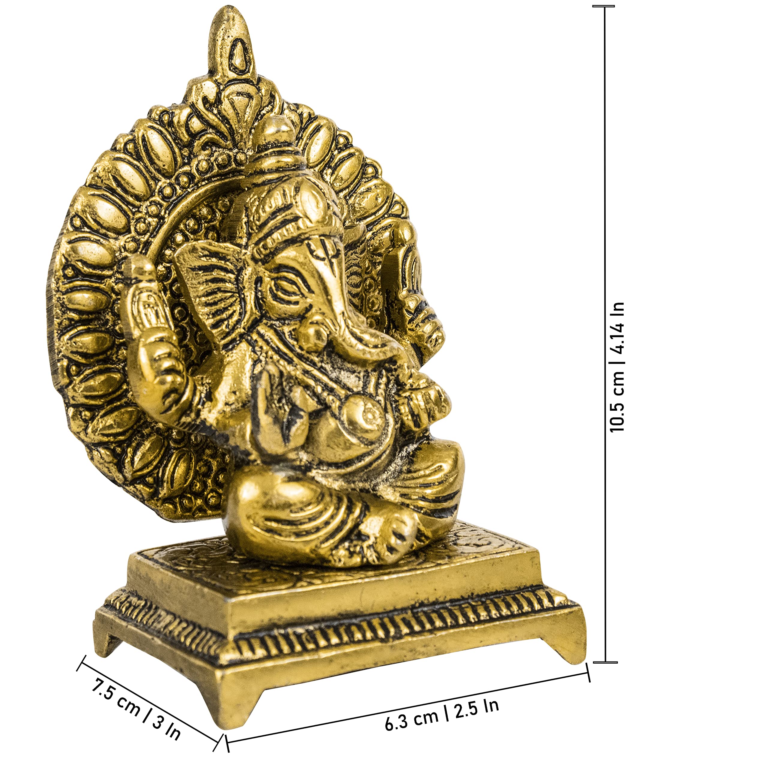 Spillbox Oxidised Gold Finished Sinhasan Ganesha Brass God Idol Statue Showpiece For Home Office Figurine Religious Pooja Gift L