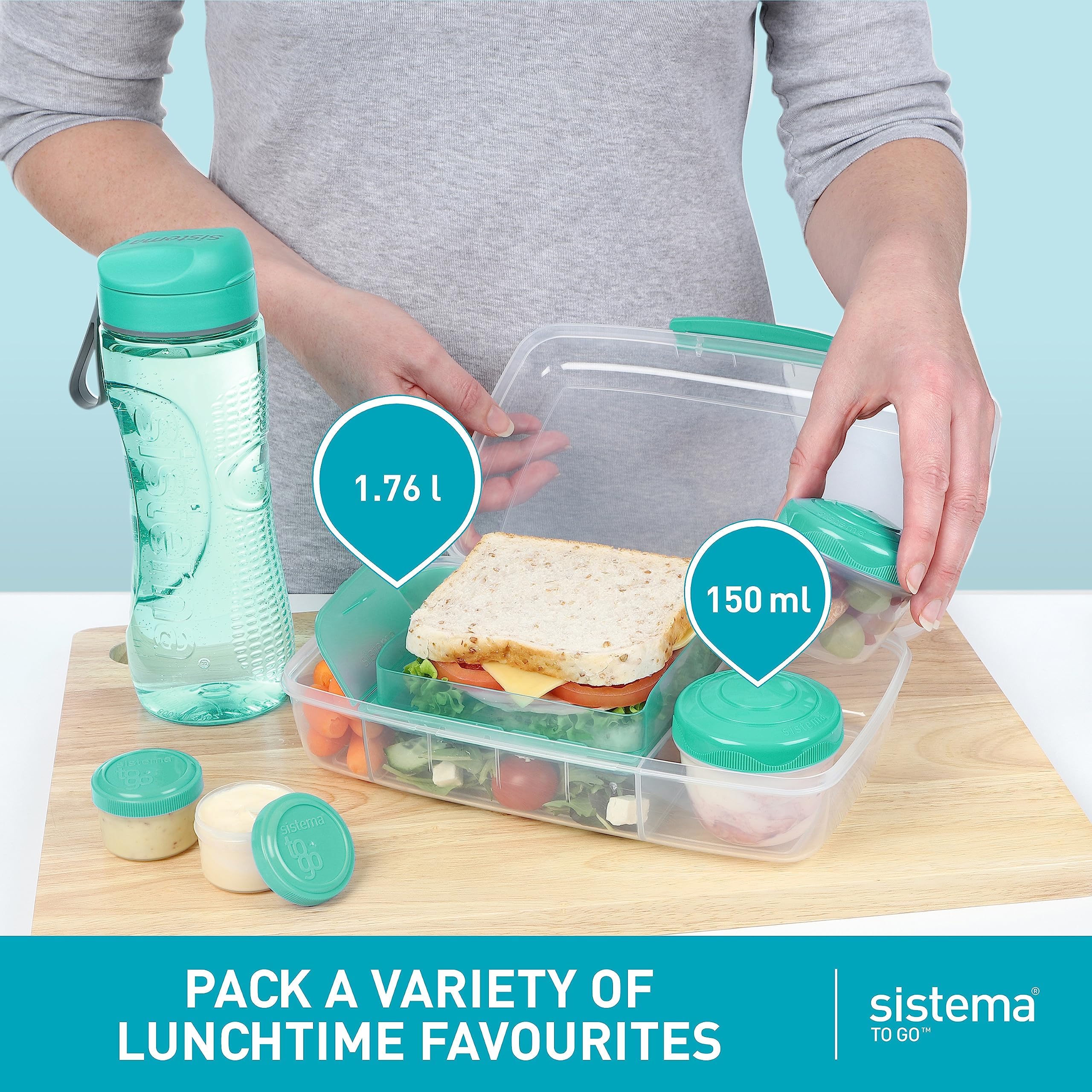 Sistema To Go Collection Large Bento Box Plastic Lunch And Food Storage Container, 7.4 Cup, Multi Compartment, Color Varies | Bp