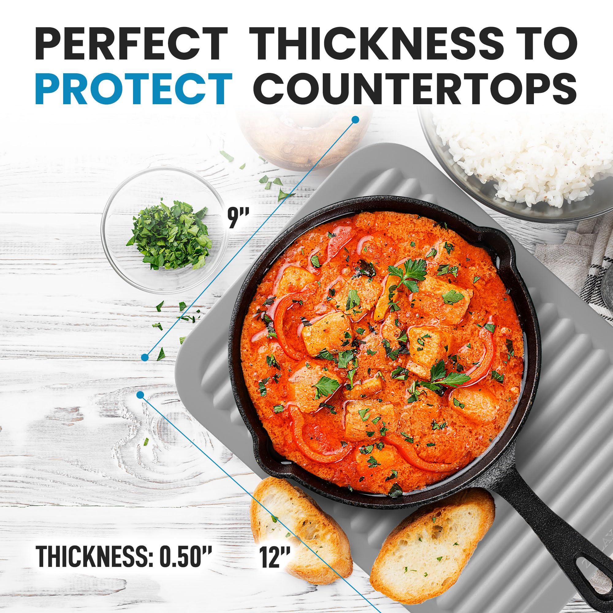 Zulay 2 Pack (9X12) Silicone Trivets For Hot Pots And Pans - Multi-Purpose & Versatile Trivet Mat - Heat Resistant Silicone Triv