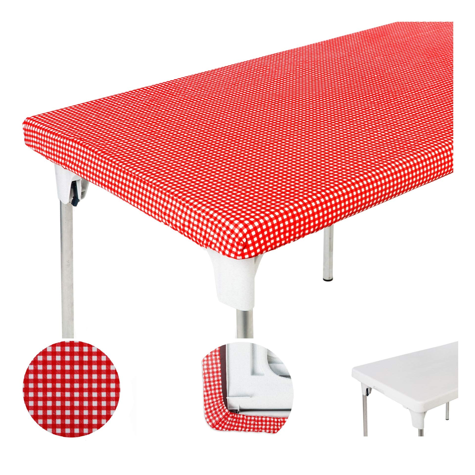 TopTableCloth Fitted Tablecloth Vinyl Red & White Checkered 34 x 34 in Christmas Square Card Table Cloth Elastic Corner for Folding Table Cover Picnic Birthday Camping Garden Banquet Outdoor Indoor