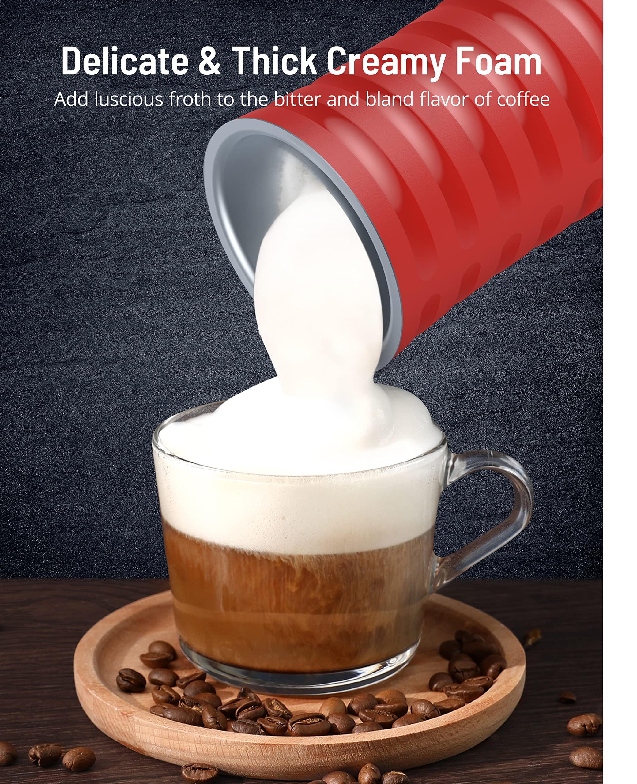 Milk Frother  Paris Rh?ne 4-in-1 Milk Frother and Steamer  Non-Slip Stylish Design  Hot & Cold Milk Steamer with Temperature Control  Auto Shut-Off Frother for Coffee  Latte  Cappuccino  Macchiato