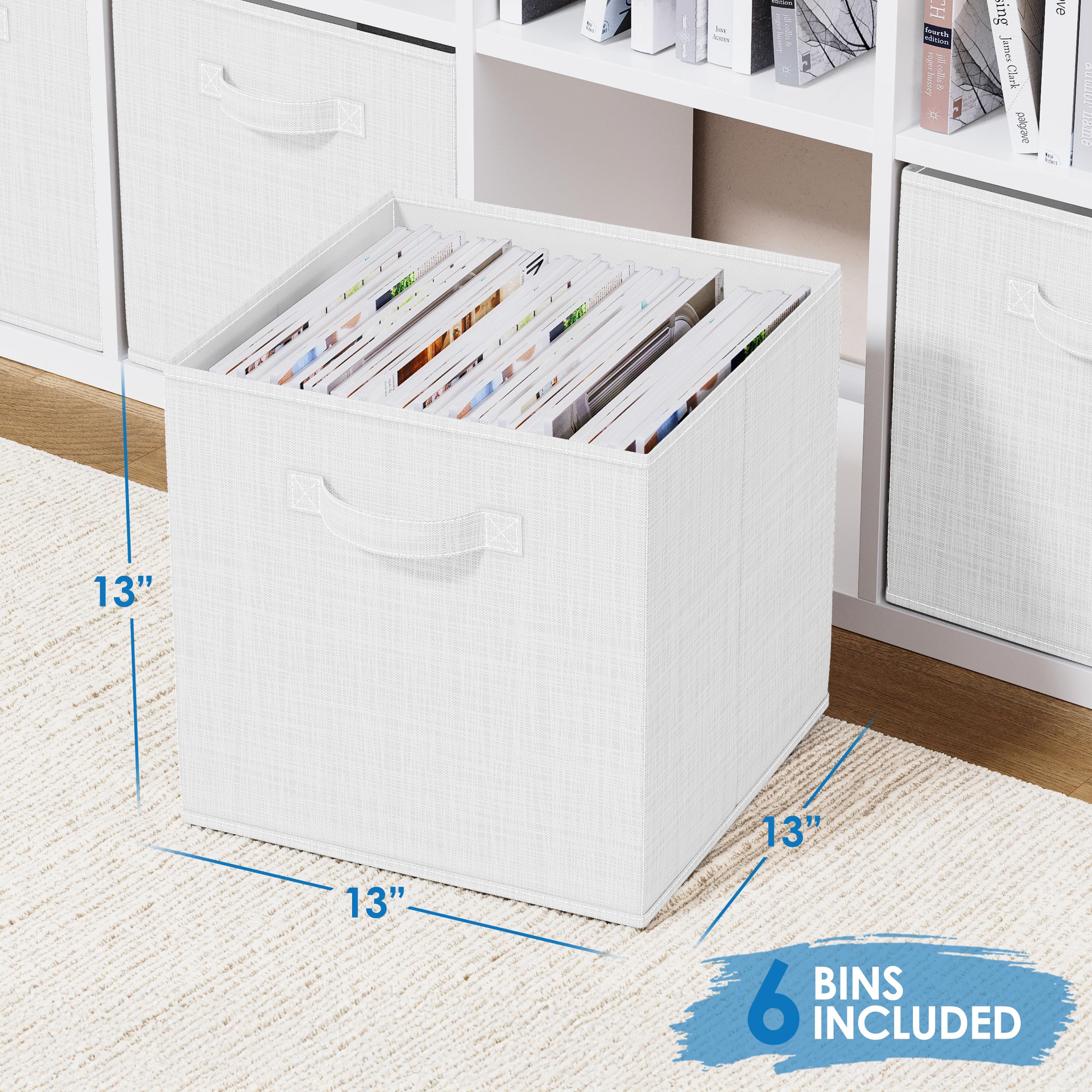 NEATERIZE Cube Storage Baskets for Organizing -13x13 Inch - Set of 6 Heavy-Duty Storage Cubes for Storage and Organization. Bins for Cubby Storage Boxes Or Cube Storage Organizer (Textured White-Grey)