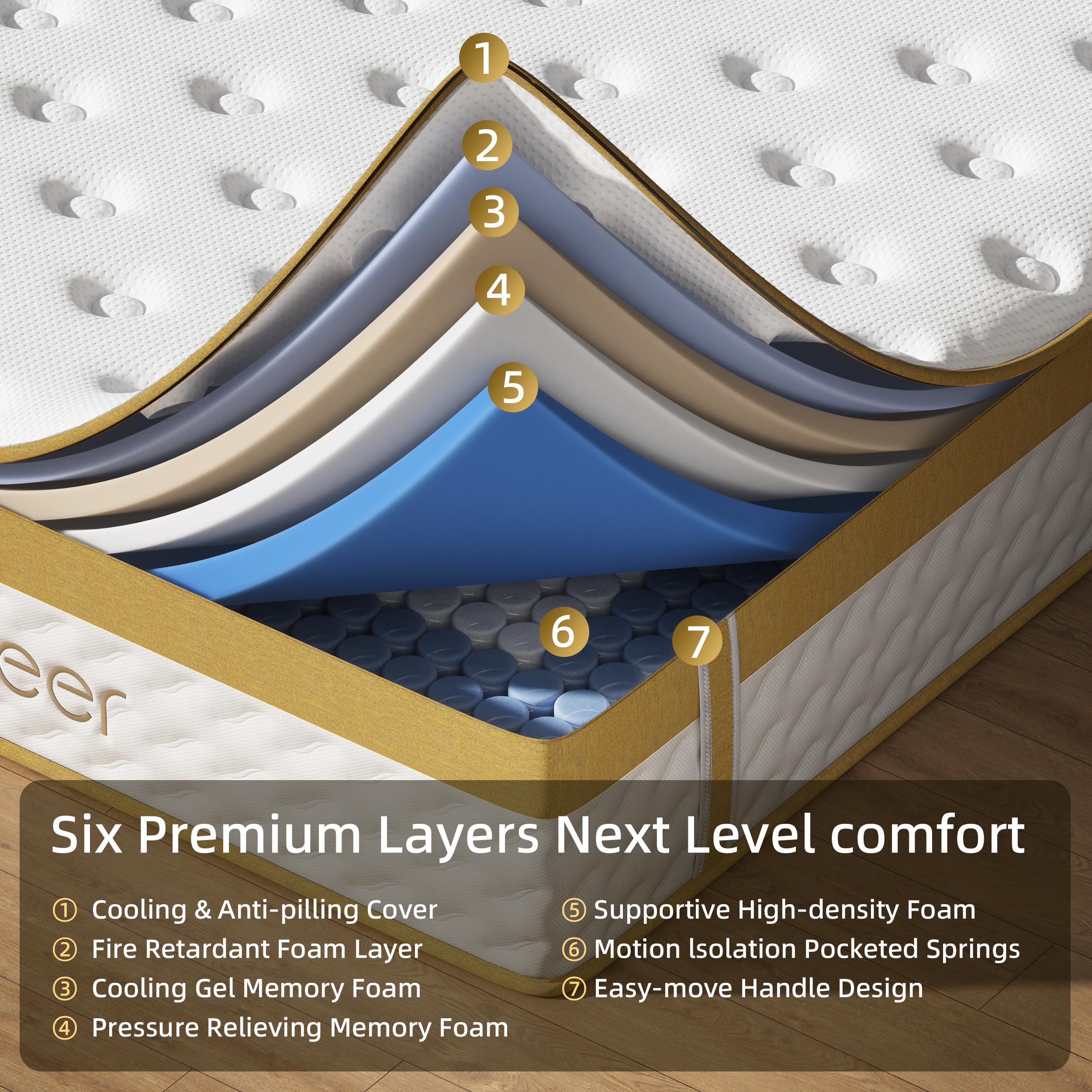 Naiveer Cooling Gel Memory Foam Hybrid Mattress, 12 Inch King Size Mattress In A Box With Pocket Springs For Back Pain & Pressur