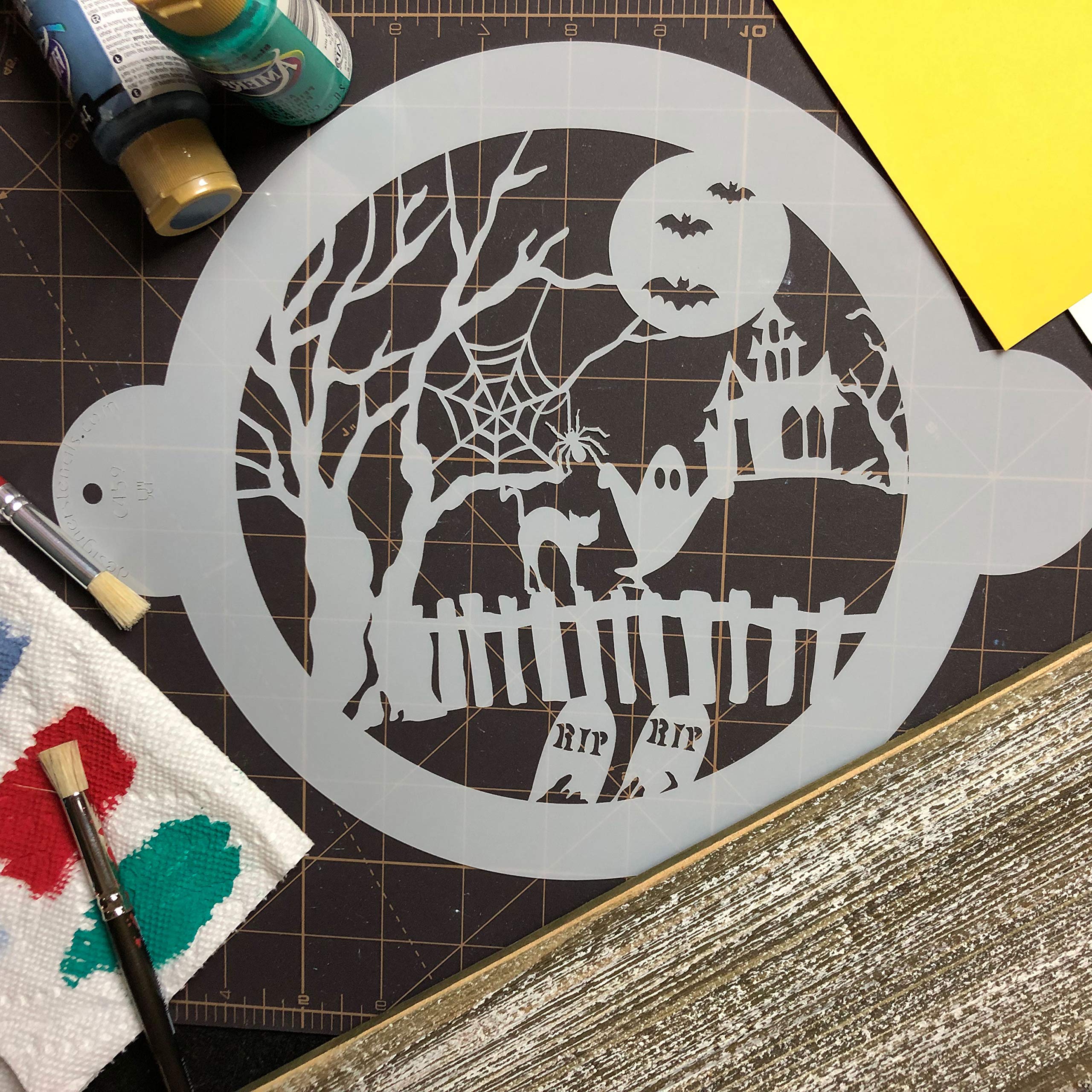 Designer Stencils Halloween Cake Fright Top Stencil, Beige/Semi-Transparent