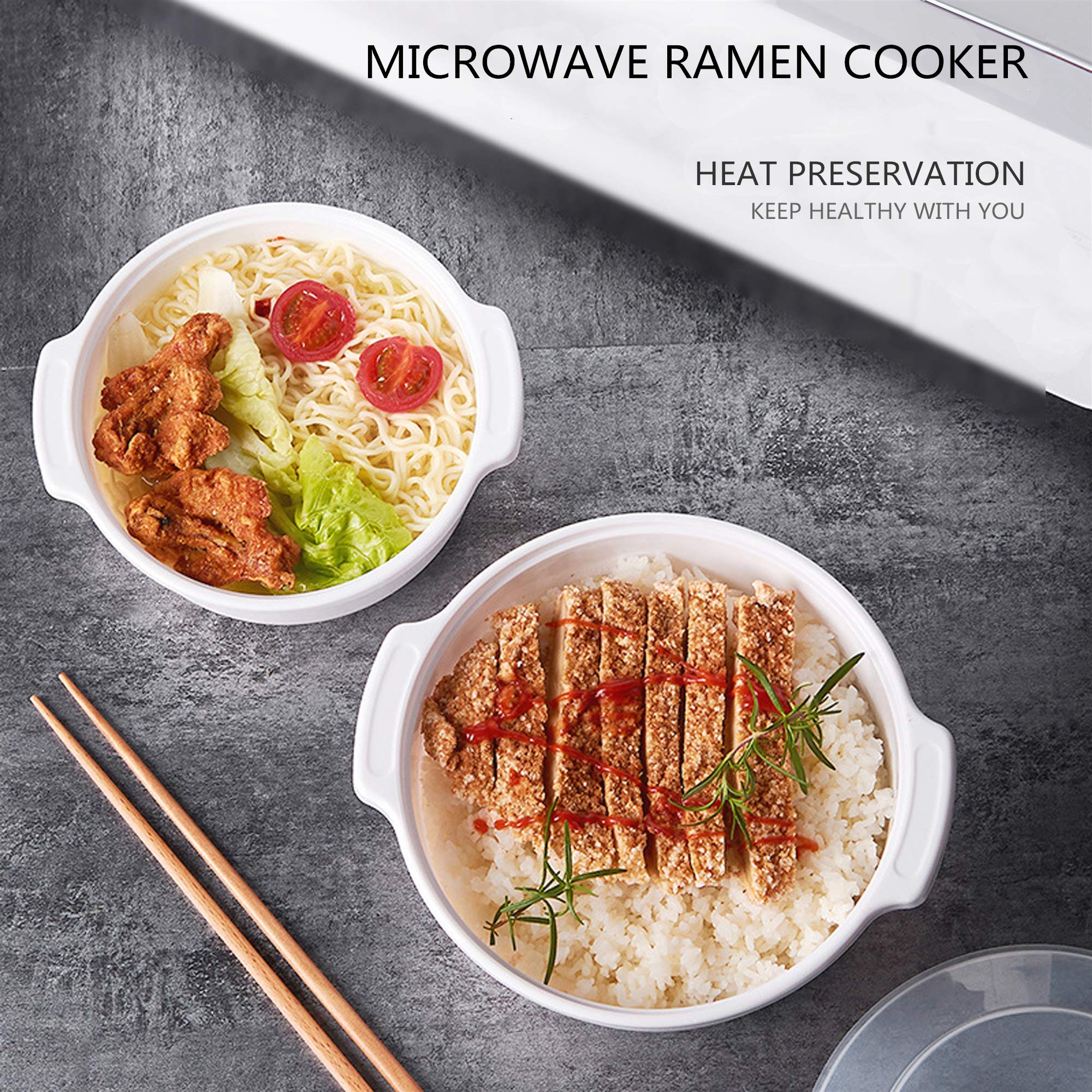Zdesign Microwave Ramen Cooker, 1.5L White Bowl, BPA-Free, Dishwasher-Safe, Perfect for Breakfast & College Dorm Essentials